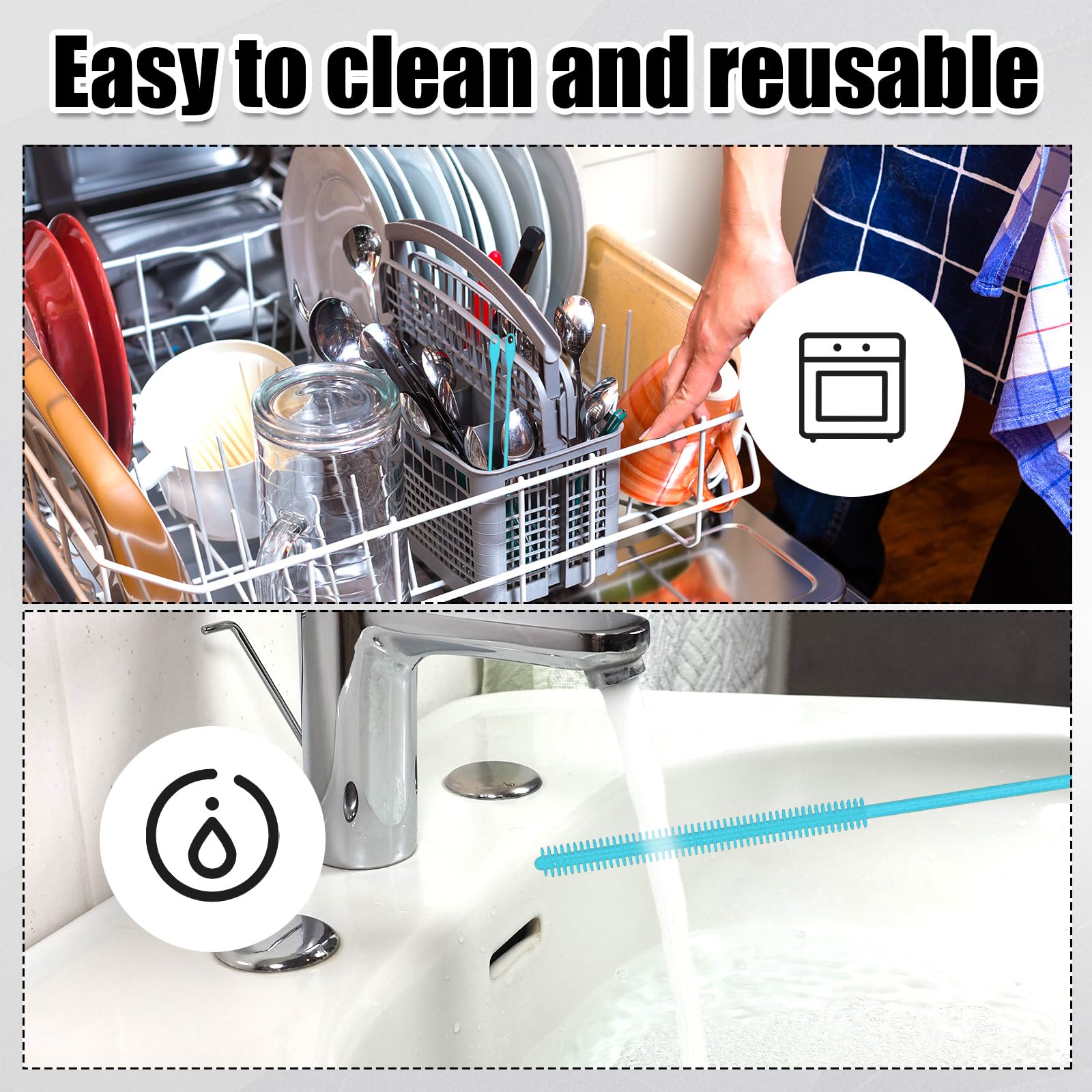 Bozenu Flexible Drain & Tube Cleaning Brushes - 66" & 58" Long Brushes With Nylon Bristles + 2 Straw Cleaners - View #9