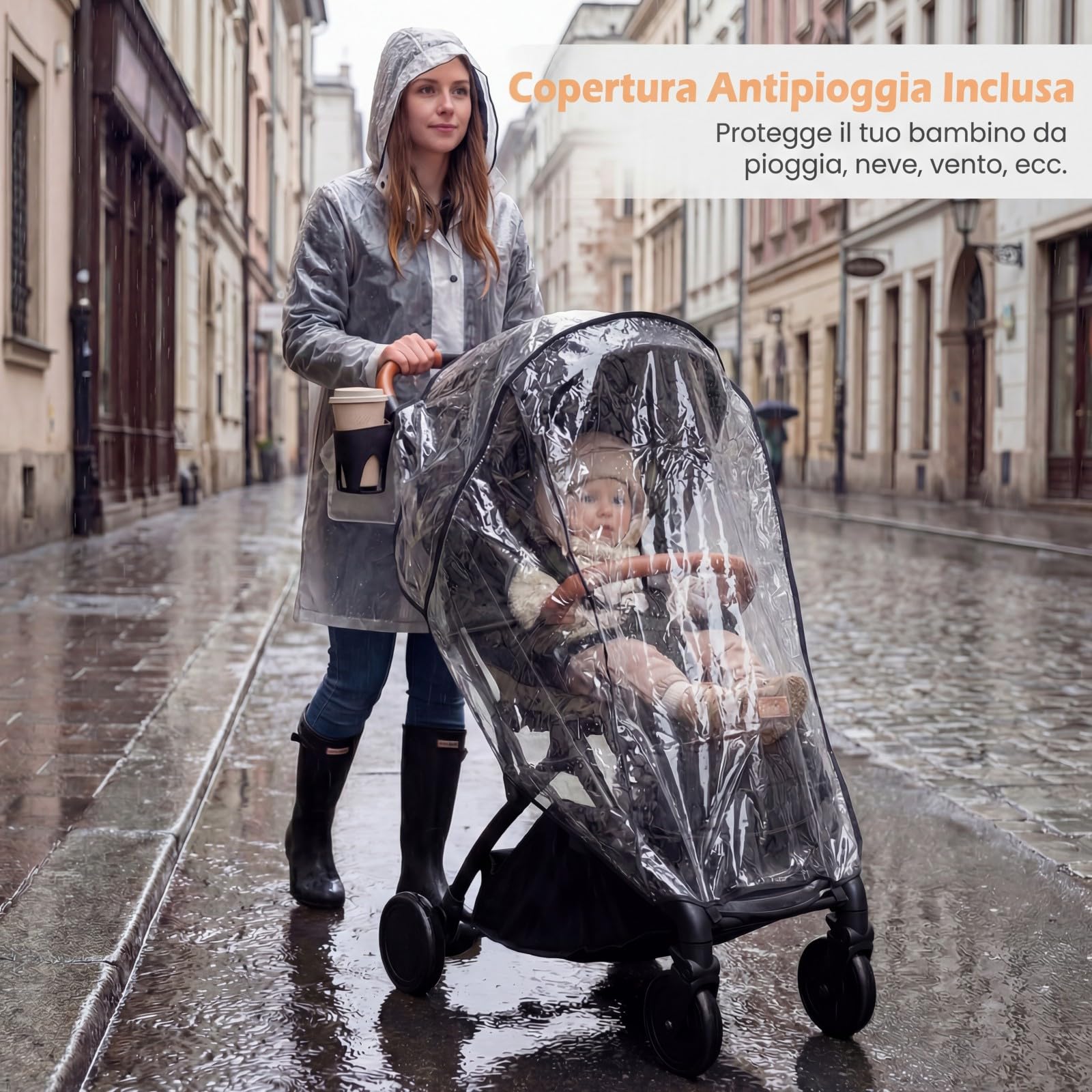 COSTWAY Passeggino Leggero per Neonati con Tettuccio, Schienale e Poggiapiedi Reclinabili, Passeggino Pieghevole con Portabicchieri, Cestello Portaoggetti, per Bambini 0-3 Anni (Nero)