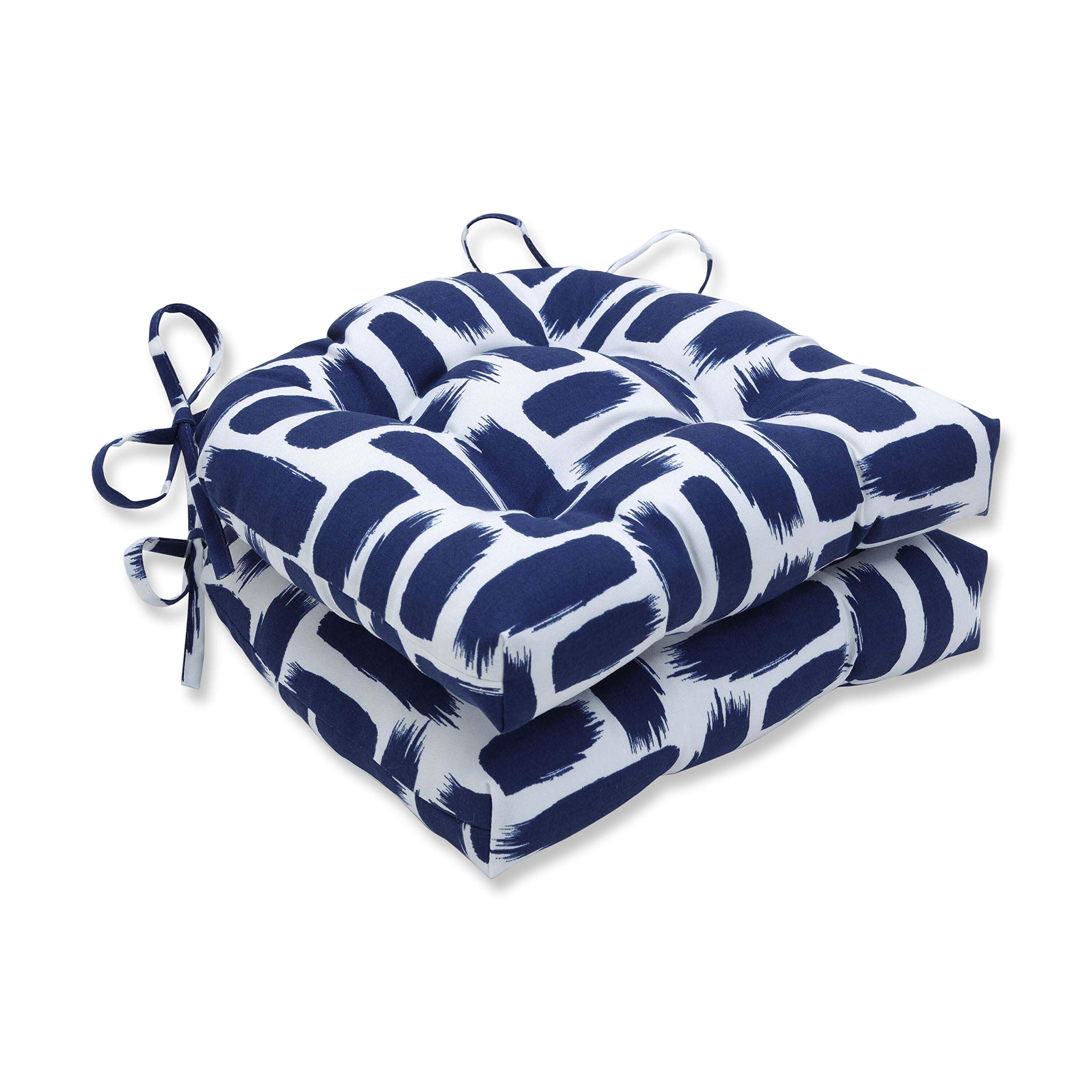 Pillow Perfect Outdoor/Indoor Baja Nautical Navy Chair Pads, 17