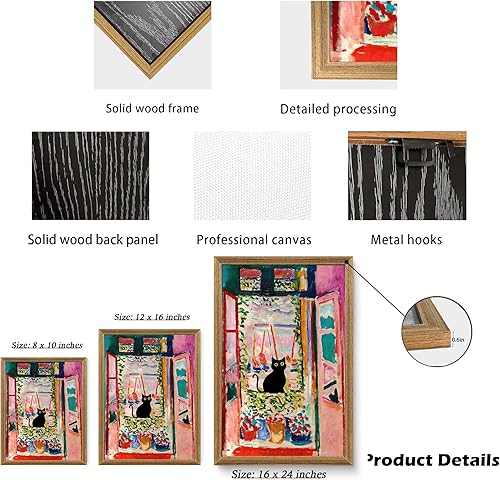 Miniatura 7 de Fantasy Artists Henri Matisse - Arte de pared con diseño de gato negro con ventana abierta enmarcada, decoración de pared estética abstracta para