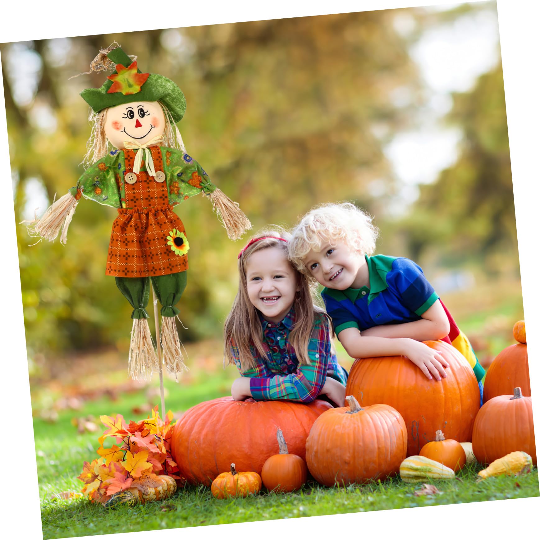 Supvox Gartenfigur aus Stroh für Herbstfest und Halloween Vogelscheuche zur Dekoration für Thanksgiving und Garten Ornament für Erntedankfest und Halloweenparty