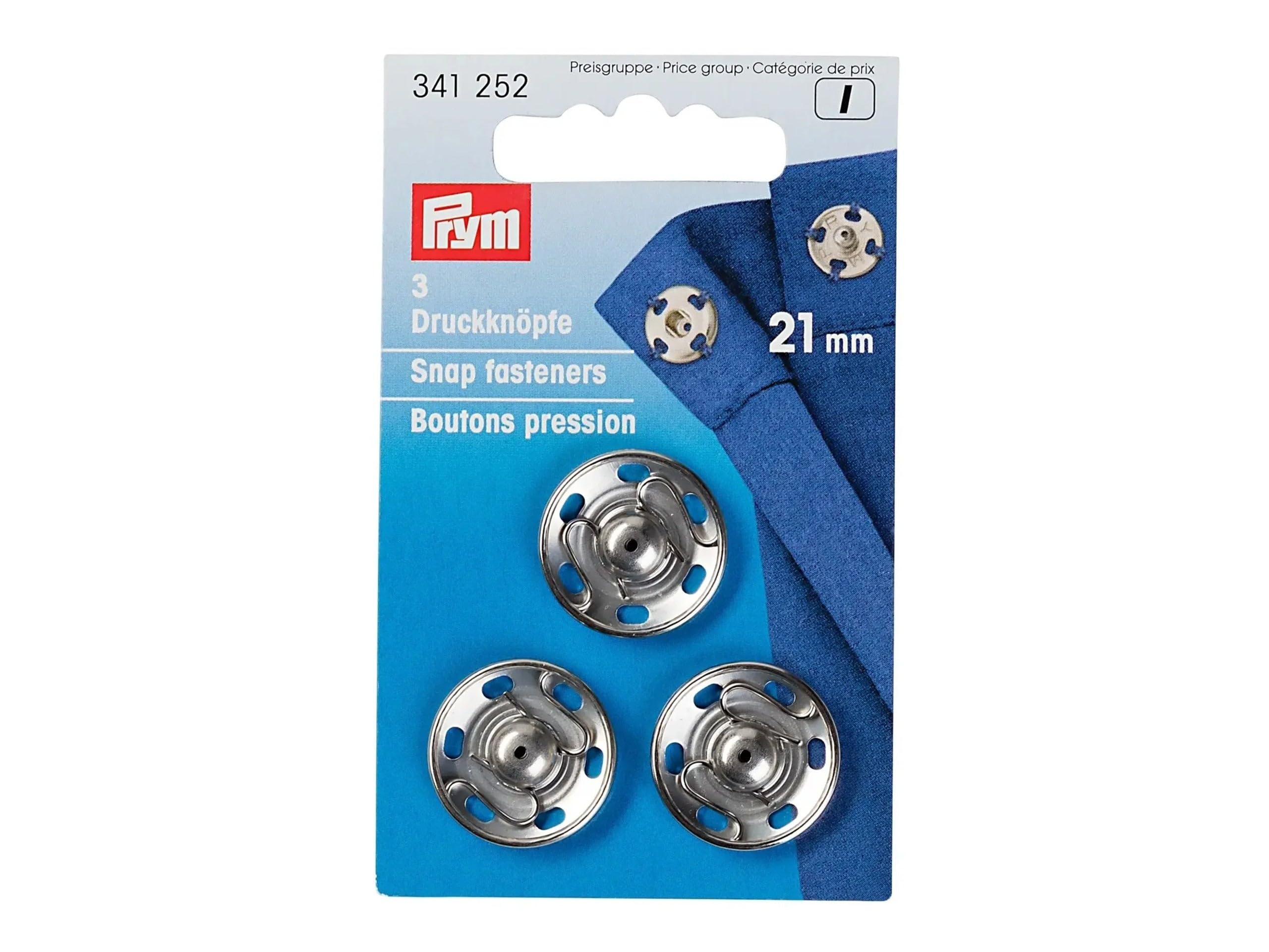 Prym Silver Sew-On Press Studs, Brass, Black, 21 Mm, Silberfarbig, 3 Stück