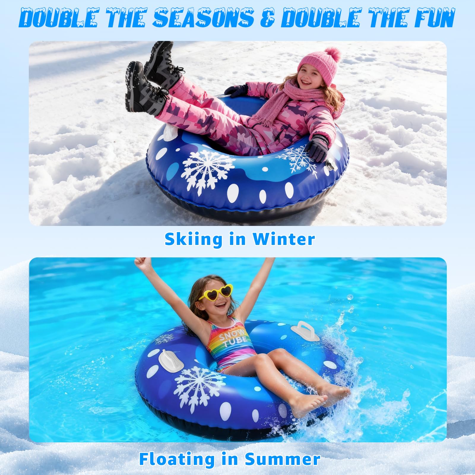 39'' Snow Tube Sled, 3Pack for The Whole Family Inflatable Snow Sled for Kids and Adult, Thickened Heavy Duty Sleds for Snow with Handles, Outdoor Winter Snow Toys for Boys Girls Tubing Sled Gift Set