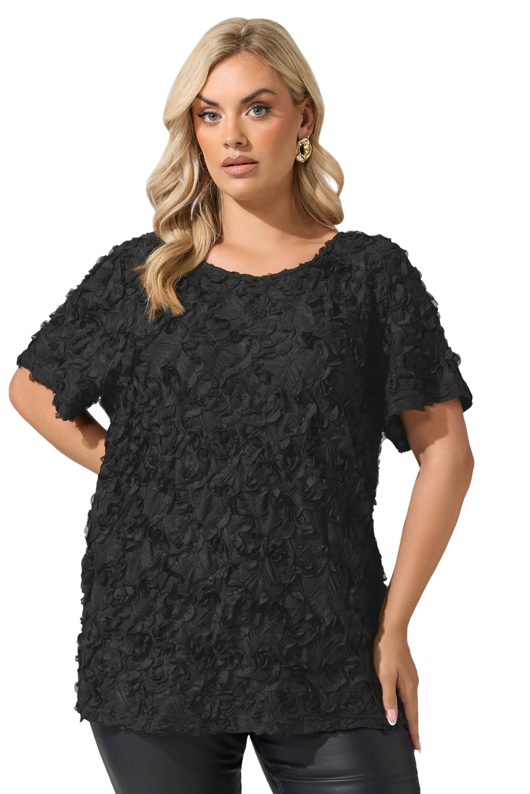 Yours Women's Black 3D Abstract Top In | Size: 24