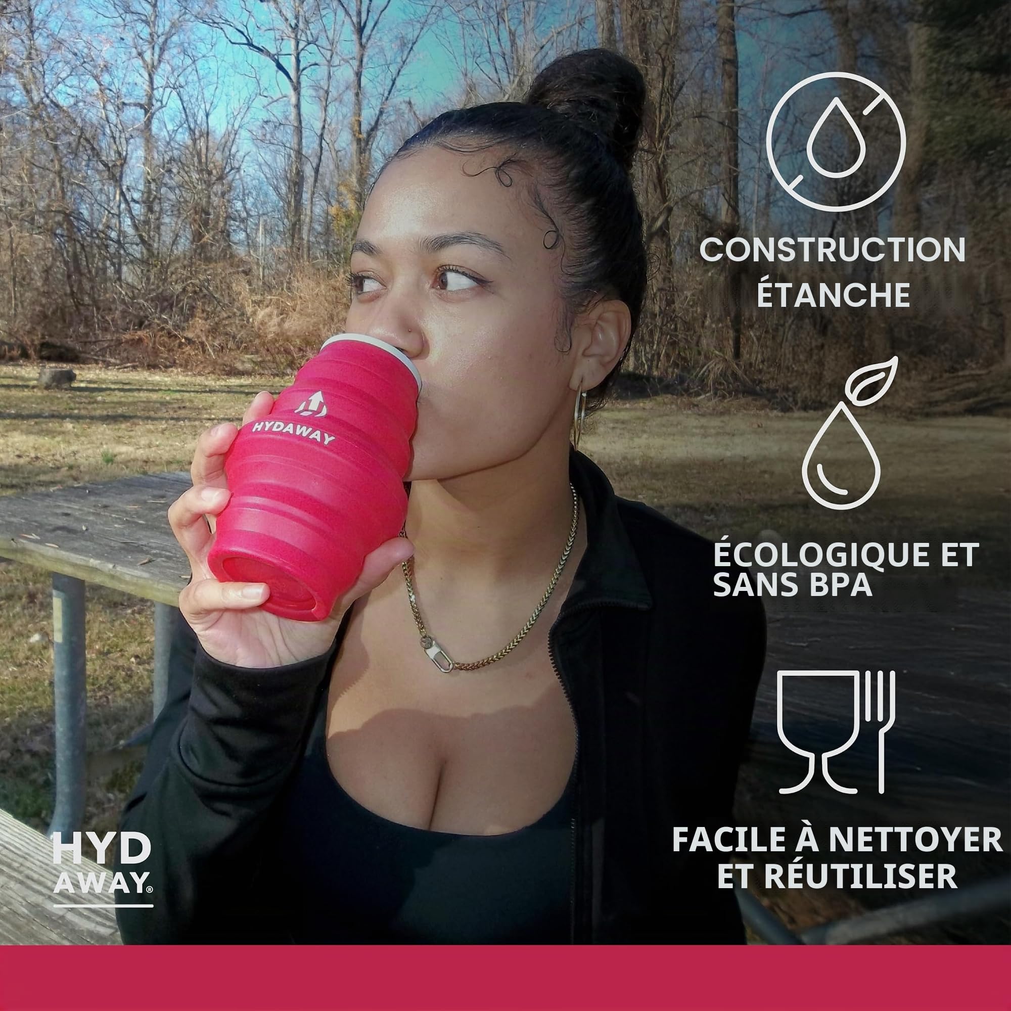 HYDAWAY - Bouteille d'eau pliable, couvercle à rabat, facile à emporter, pratique lors de vos déplacements, silicone de qualité alimentaire, 500 ml