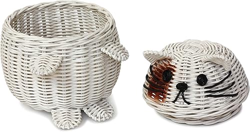 Miniatura 6 de G6 COLLECTION Cesta de almacenamiento de ratán para gatos con tapa, papelera decorativa para decoración del hogar, organizador de estantes tejido a