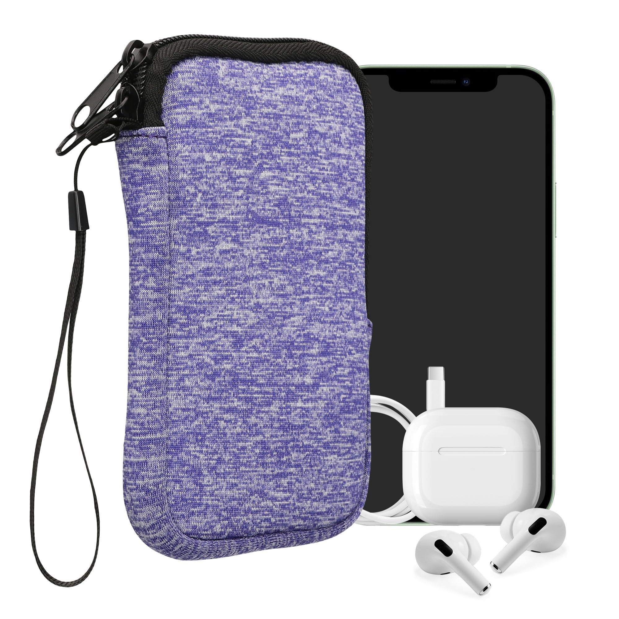 kwmobile Universal Phone Pouch Size M - 5.5" - Neoprene Smartphone Pouch with Zip - Water-Repellent Mobile Phone Case - Sleeve in Denim/White