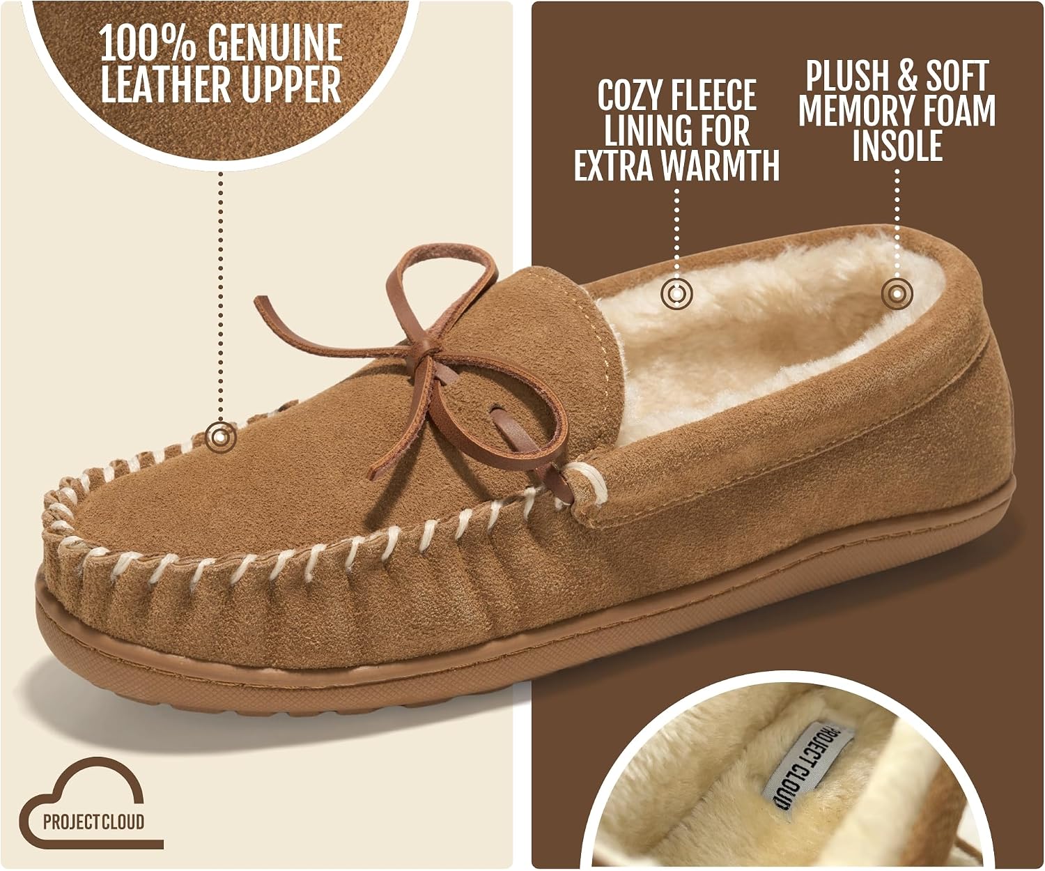 Project Cloud 100% Genuine Leather Moccasin Slippers for Women Loafers