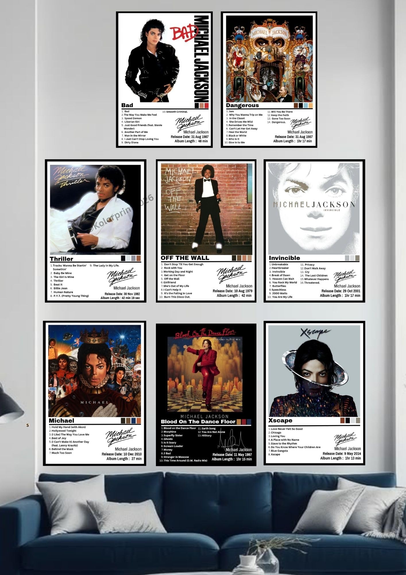 Kolorprint Michael Jackson Album Cover Poster Pack of 8 | Classic Pop Music Wall Art Print | A4 Metallic Cardstock 300 GSM Gloss Laminated | Bedroom Music Room Decor | Fan Gift | Pasted with double Sided Transparent Tape-image-46