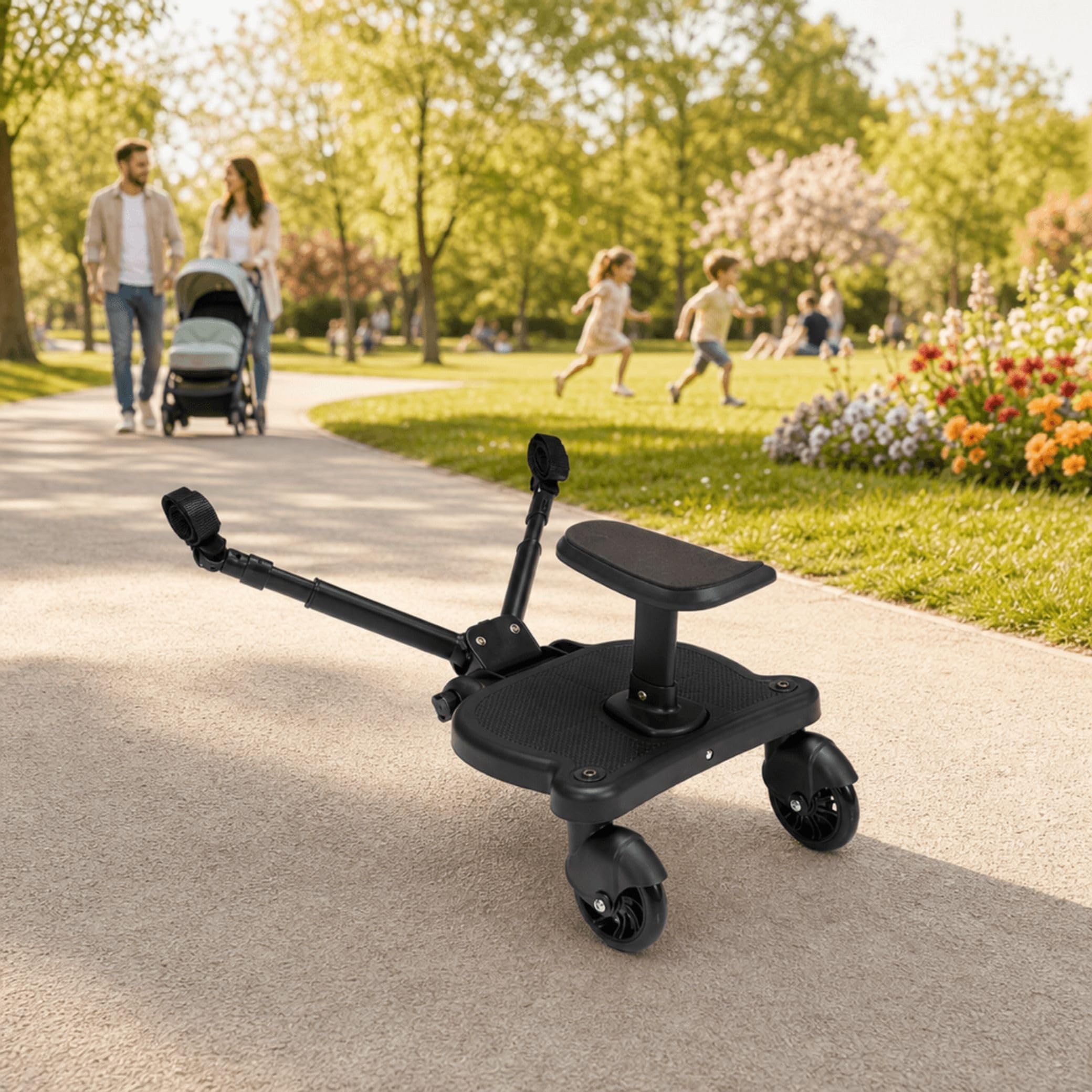 Fillikid Basic Buggy Board Exclusiv, Filliboard Mitfahrbrett nutzbar von 2-5 Jahre, Rollbrett Universell für alle gängigen Kinderwagen & Buggy, Kiddyboard mit abnehmbaren Sitz