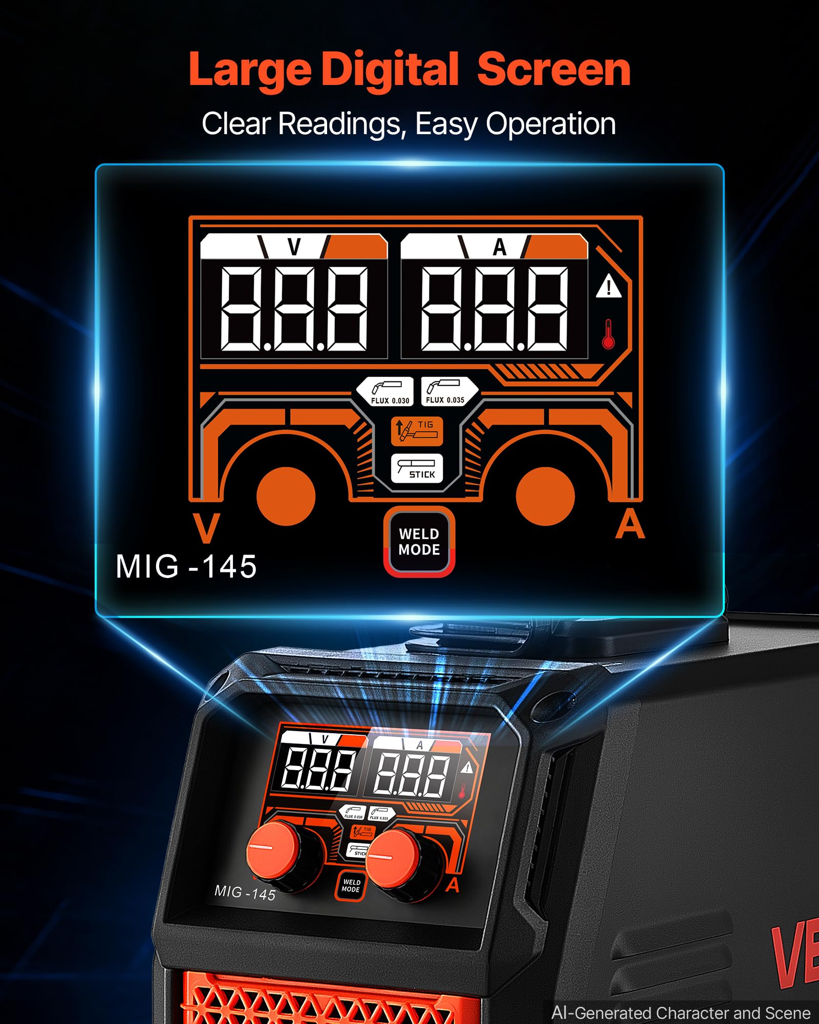 VEVOR Saldatrice MIG 145A 3 in 1 Lift TIG/MIG a Filo Animato Senza Gas/MMA
