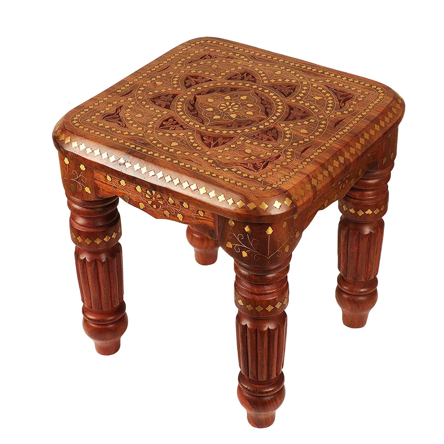 Golden kraft Handicrafts Sheesham Wooden Table End Coffee Table for Living Room, Wooden Beautiful Handmade Stool (Foldable Legs, 12x12x12 inch)