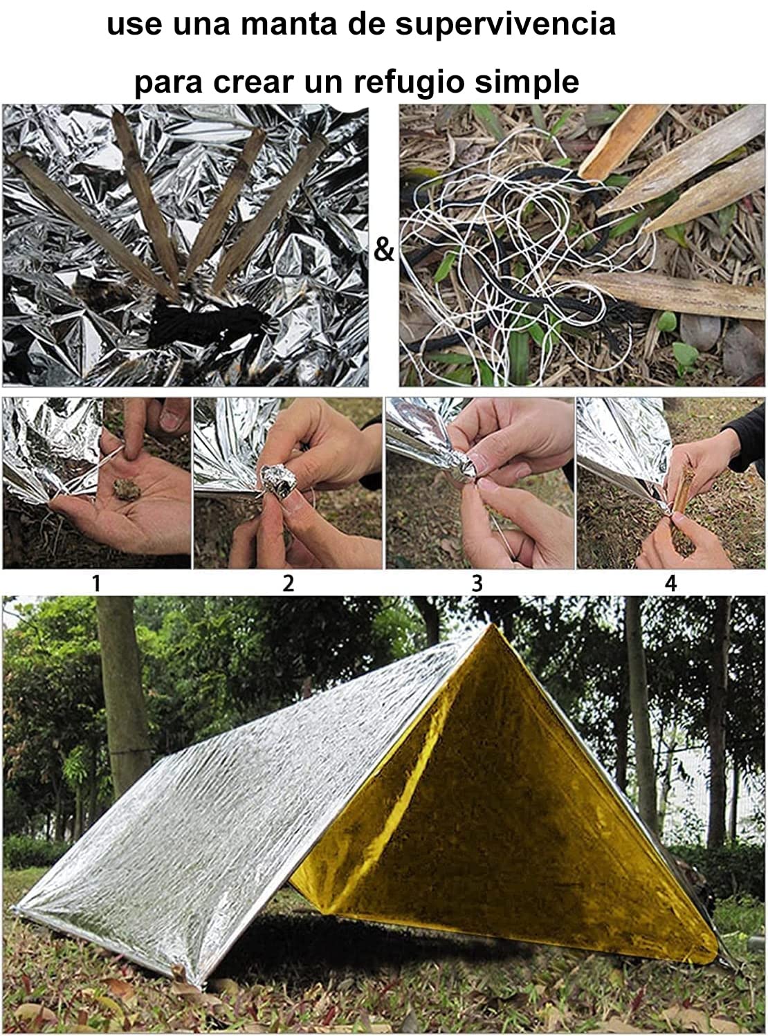 HonYao Manta Térmica Supervivencia 3 Piezas Oro Plata 210x160 cm Rescate Frío Lluvia Viento