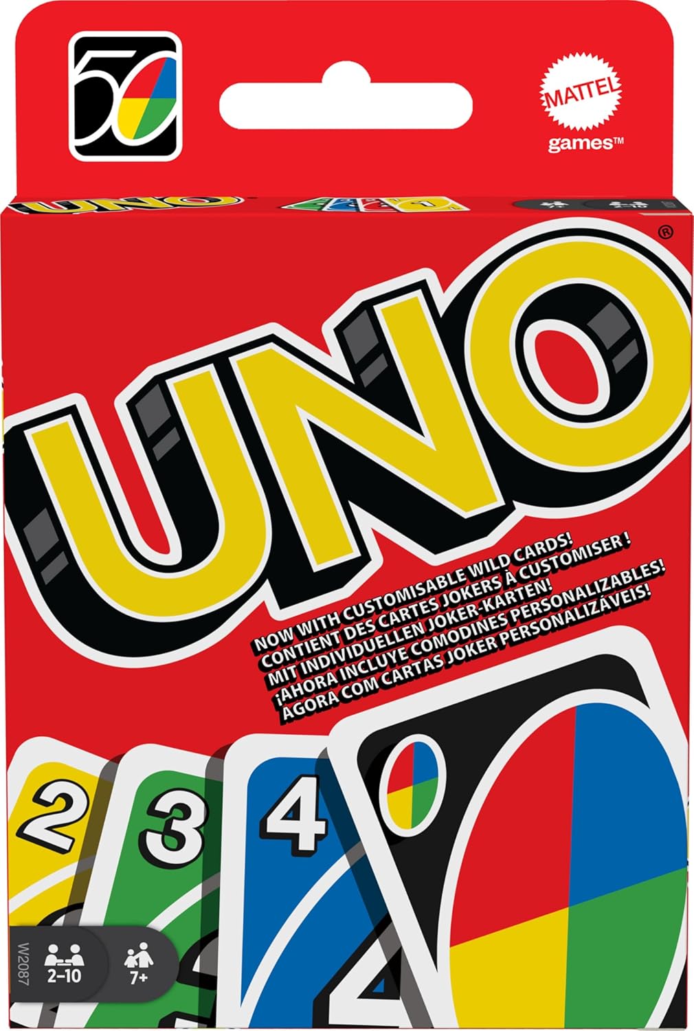 UNO – Classic Colour & Number Matching Card Game – 112 Cards – Customizable & Erasable Wild – Special Action Cards Included – Gift for Kids 7+, W2087