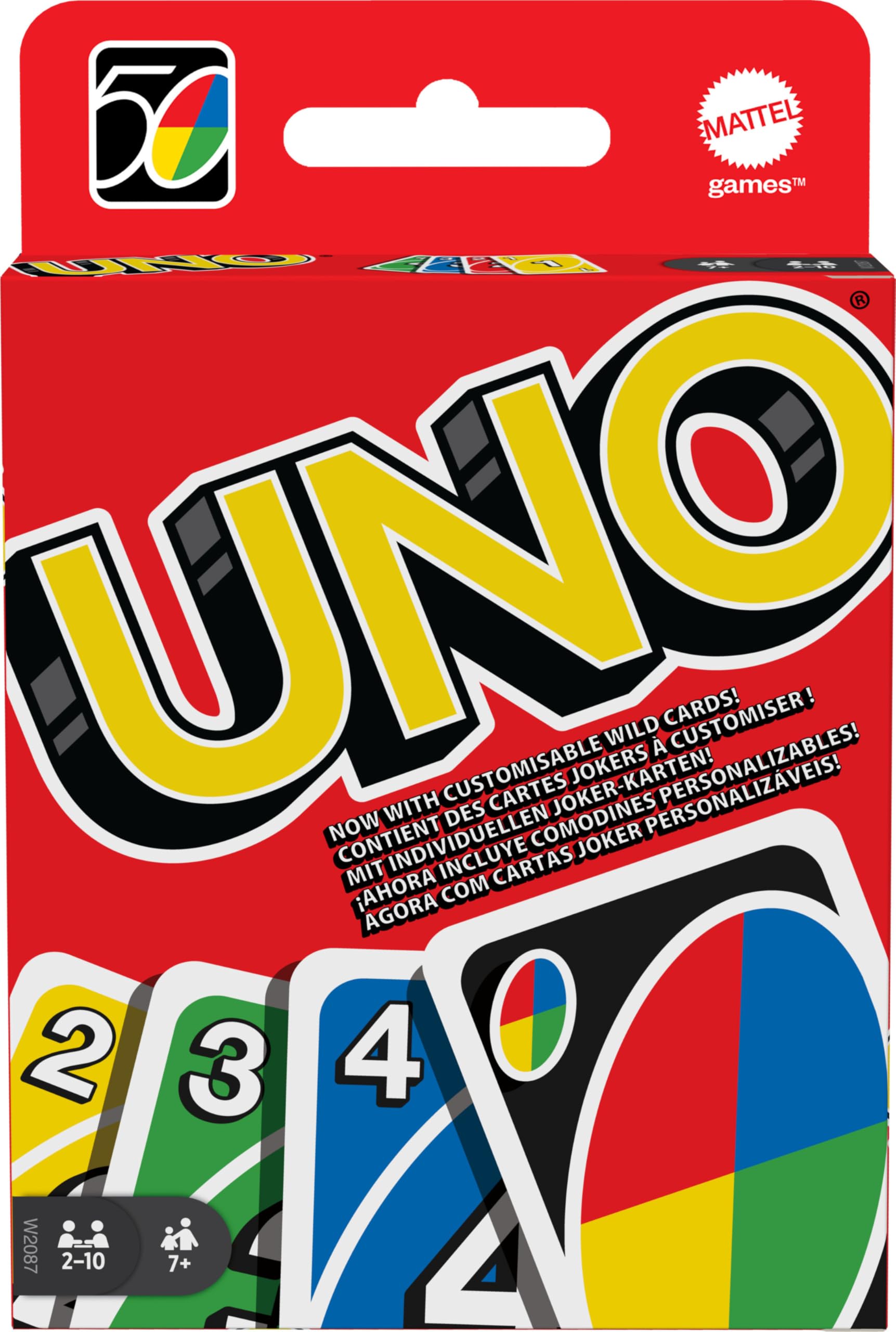 UNO - Classic Colour & Number Matching Card Game - 112 Cards - Customizable & Erasable Wild - Special Action Cards Included - Gift for Kids 7+, W2087