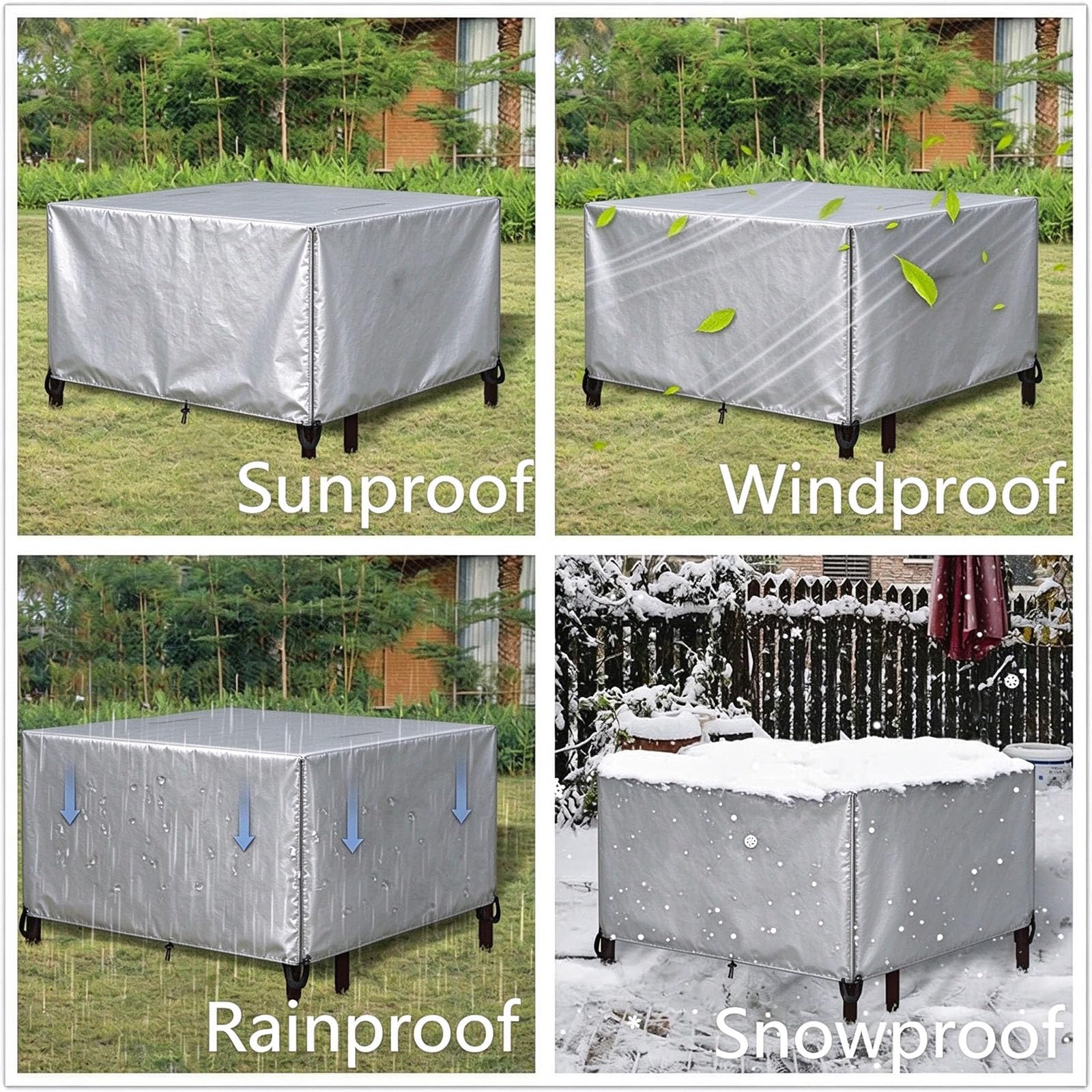 Housse Salon De Jardin Exterieur 200x160x115cm (LxWxH) 210D Tissu Oxford Anti-UV, Coupe-Vent, Bache Table ImperméAble Housse de Protection pour Meubles de Jardin pour Chaises Canapés