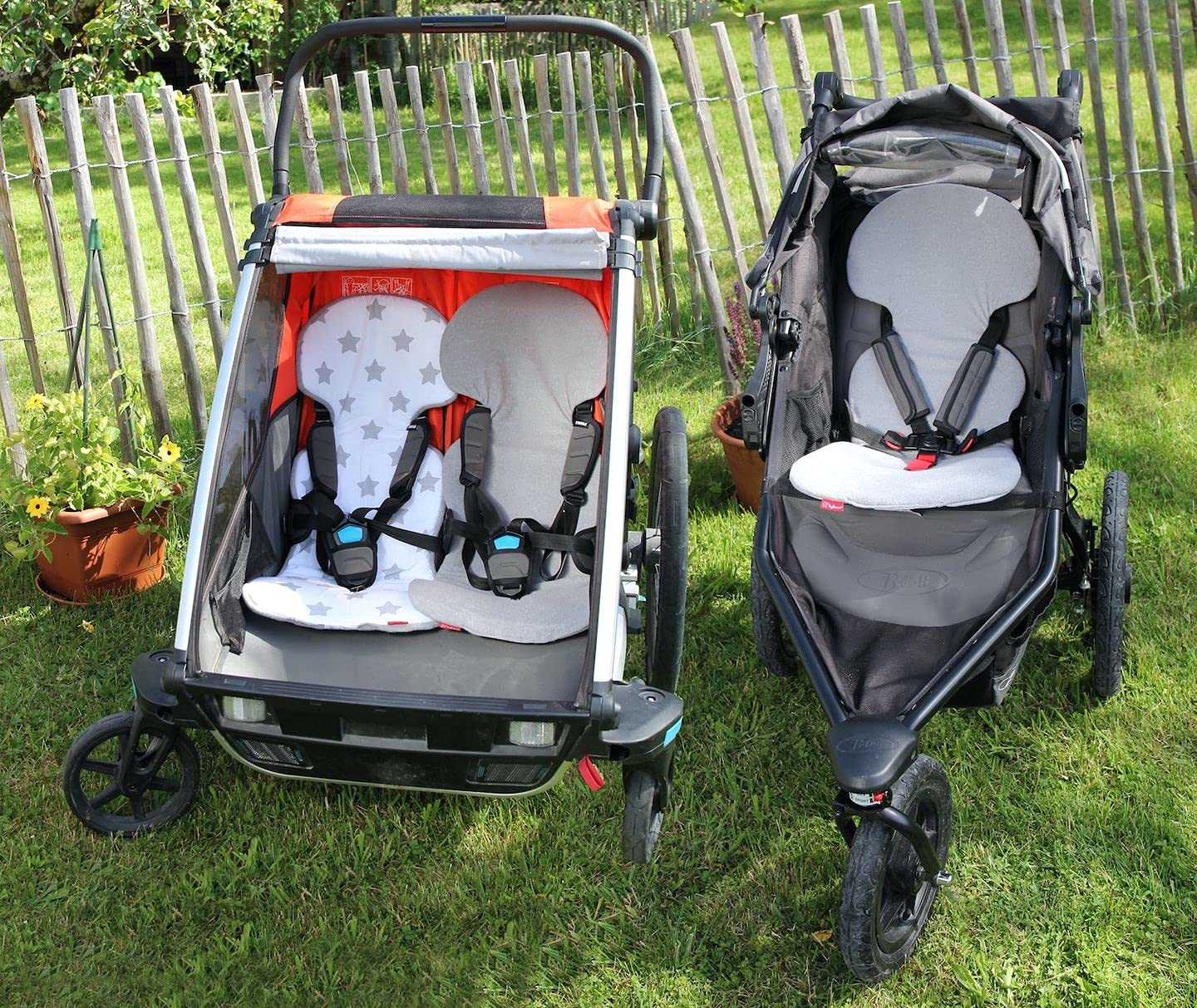 ByBoom Basics imbottitura per il seggiolino del bebè, 77x32 cm, per ovetto, passeggino, buggy, p.es. per Maxi-Cosi, Inglesina, Chicco, Peg Perego, con lato in 100% cotone e lato in spugna, Made in EU