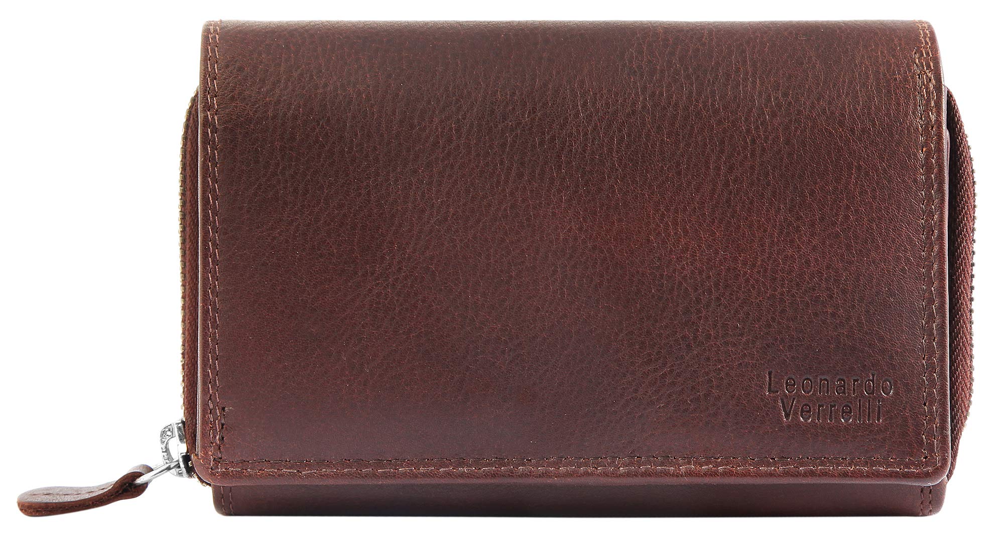 Portamonedas Monedero para hombre de piel auténtica, 15 x 10 cm, RFID Safe, marrón oscuro, Clásico