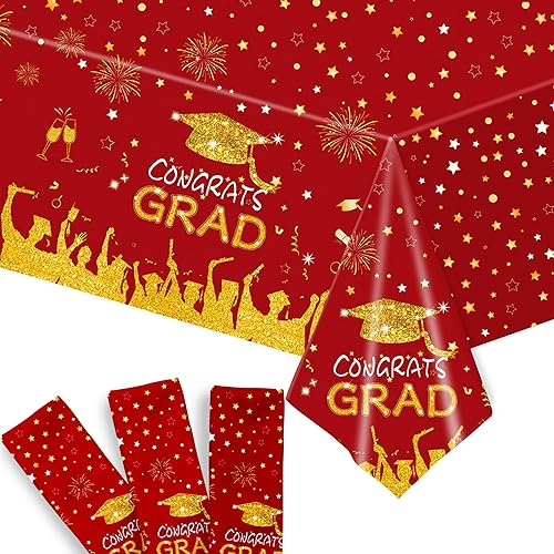 Miniatura 9 de KatchOn, Mantel de graduación rojo extra grande  108 x 54 pulgadas, paquete de 3  Funda de mesa de graduación de felicitaciones color rojo y dorado