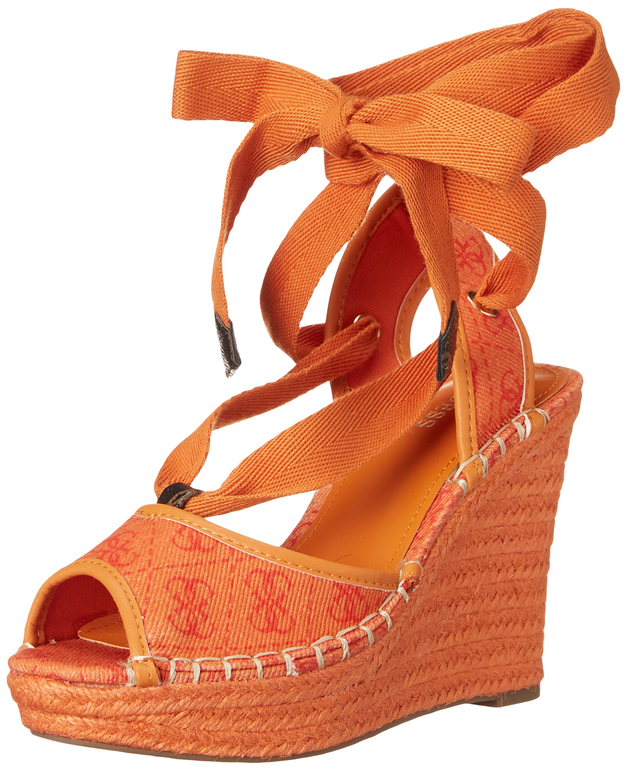 GUESS Women's Halona Wedge Sandal, Orange, 4.5 UK