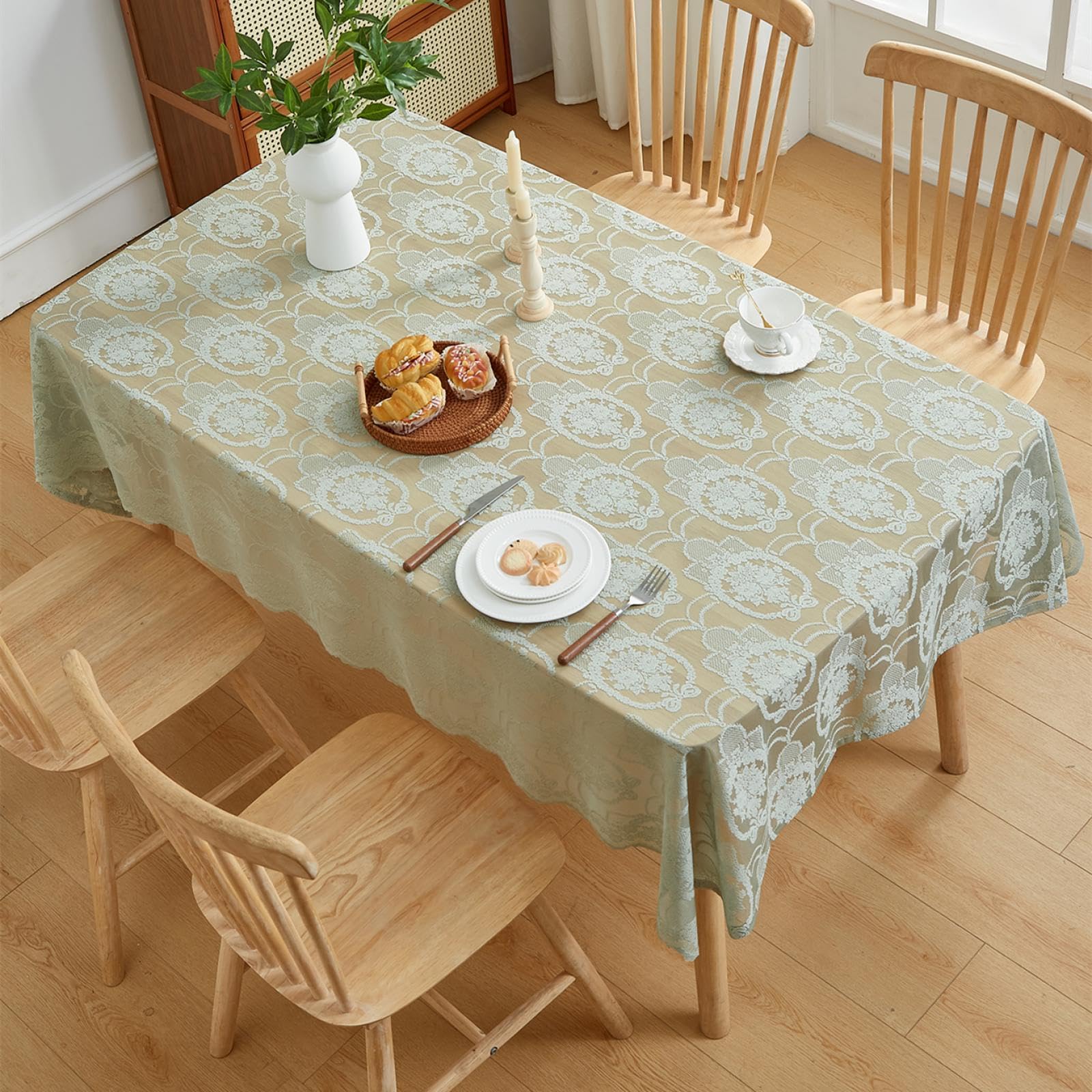 Nappe rectangulaire en dentelle jacquard haut de gamme, motif floral vert