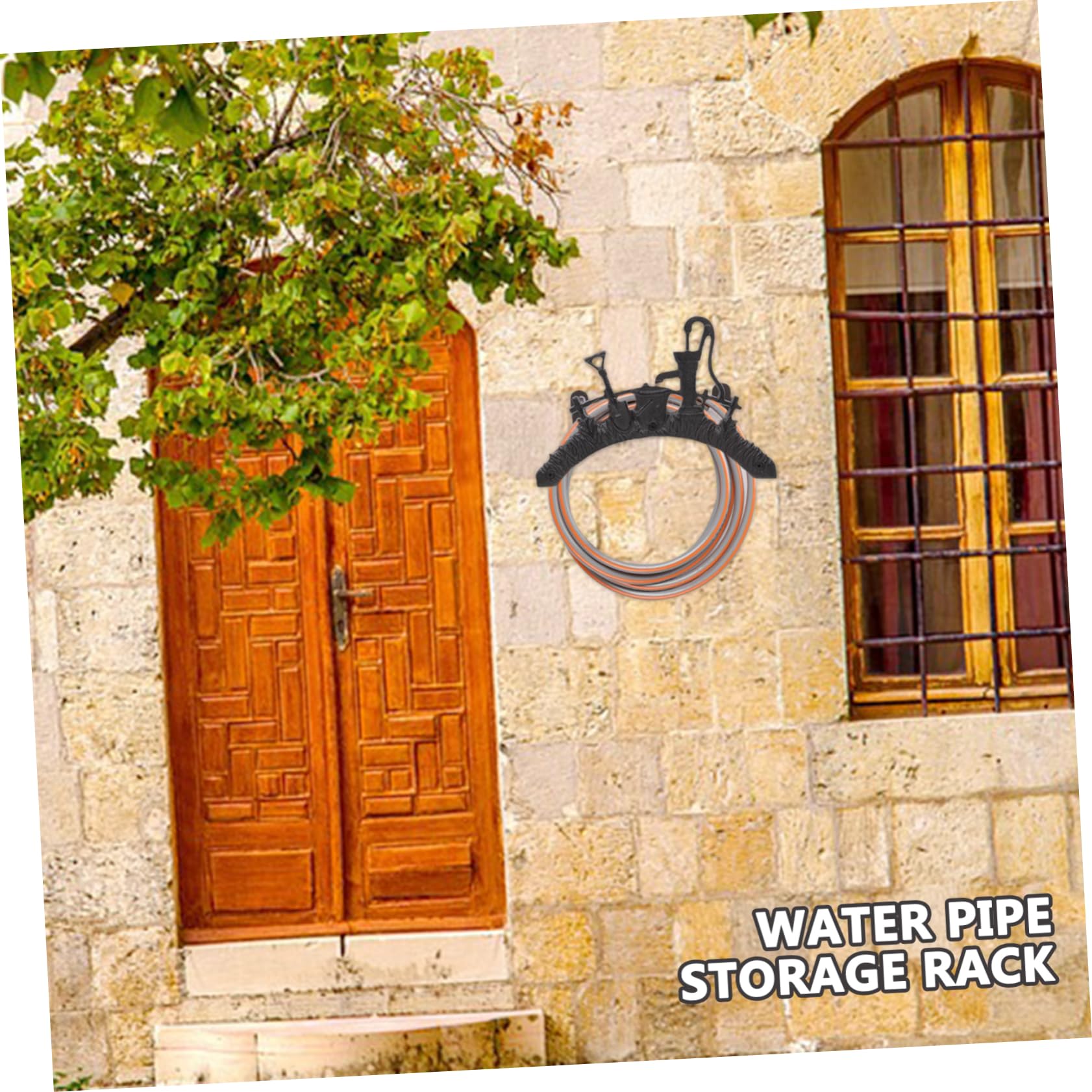 Soporte de Manguera de Hierro Negro, Colgador para Jardín y Patio | Montaje en Pared, Diseño Simple Decorativo, para Manguera y Máquina de Riego