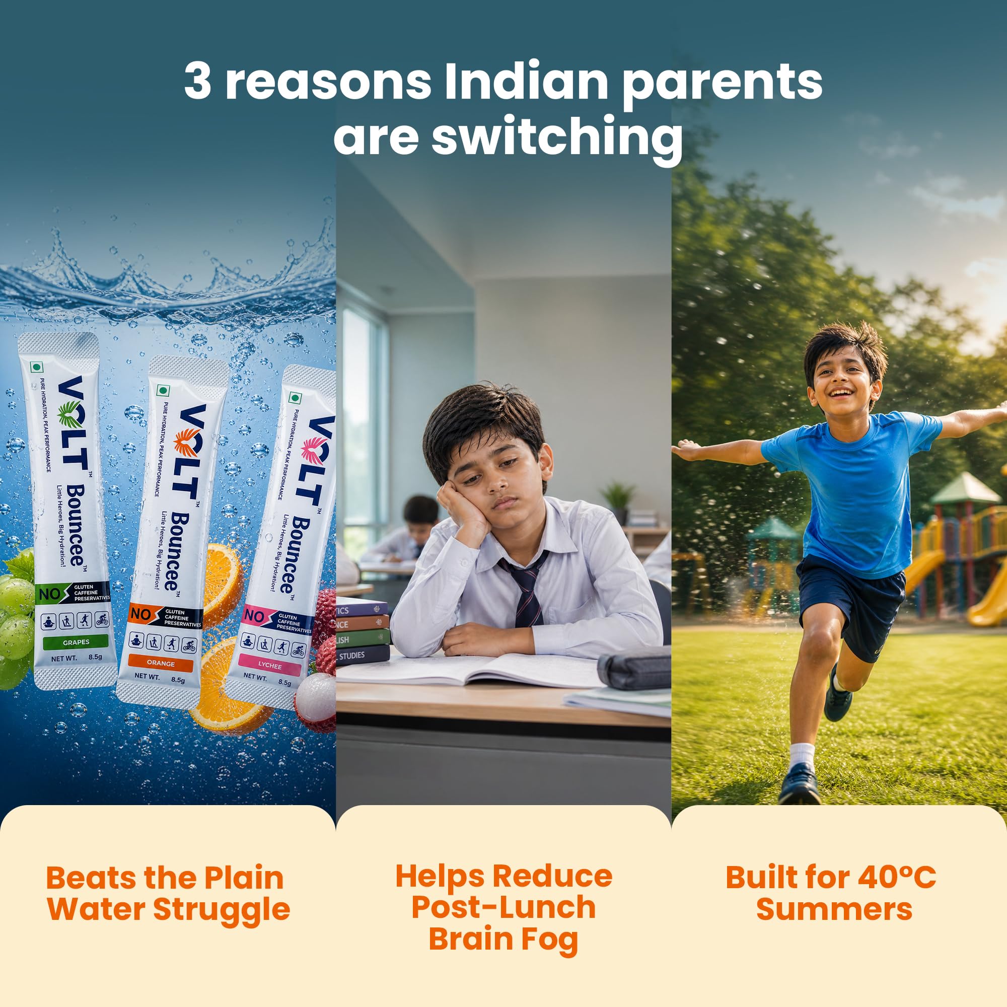 Volt Bouncee Kids Electrolyte Drink Mix | Kids Electrolyte Powder with Vitamins | Supports Hydration & Recovery | No Added Sweetener, No Preservatives | Kid‑Friendly Fruit Flavours | 8.5 g x 6 Sachets — Amazon image 6