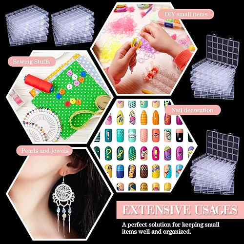 Miniatura 4 de Menkxi Caja organizadora de plástico de 24 piezas con divisores fijos, 24 rejillas, pequeño organizador de almacenamiento transparente, organizador