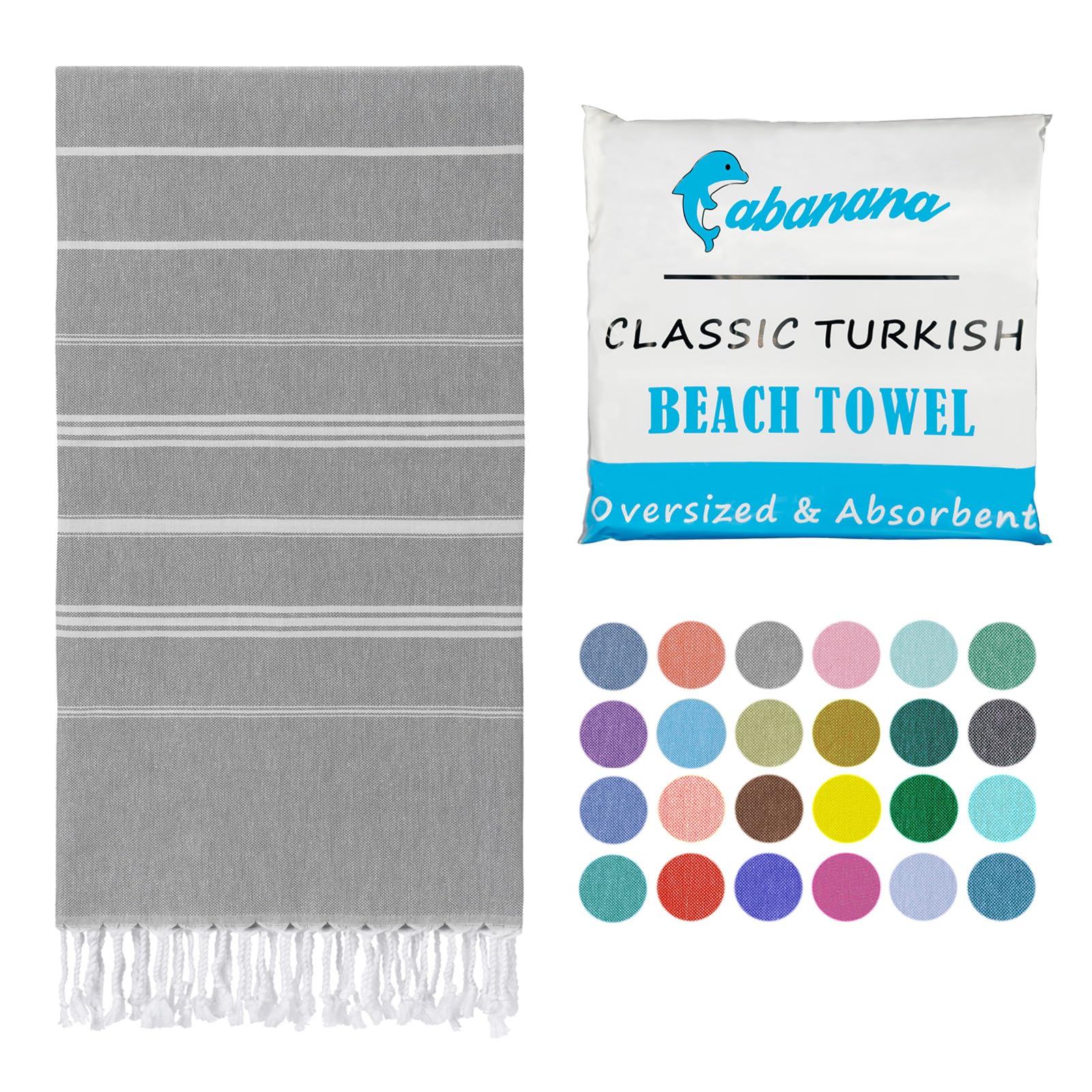 Turkish Beach Towel Oversized - 40"x70" Quick Dry Sand Free Thin Beach Towels for Adults,Extra Large Cotton Lightweigh Travel Towel for Beach Accessories (New Grey)