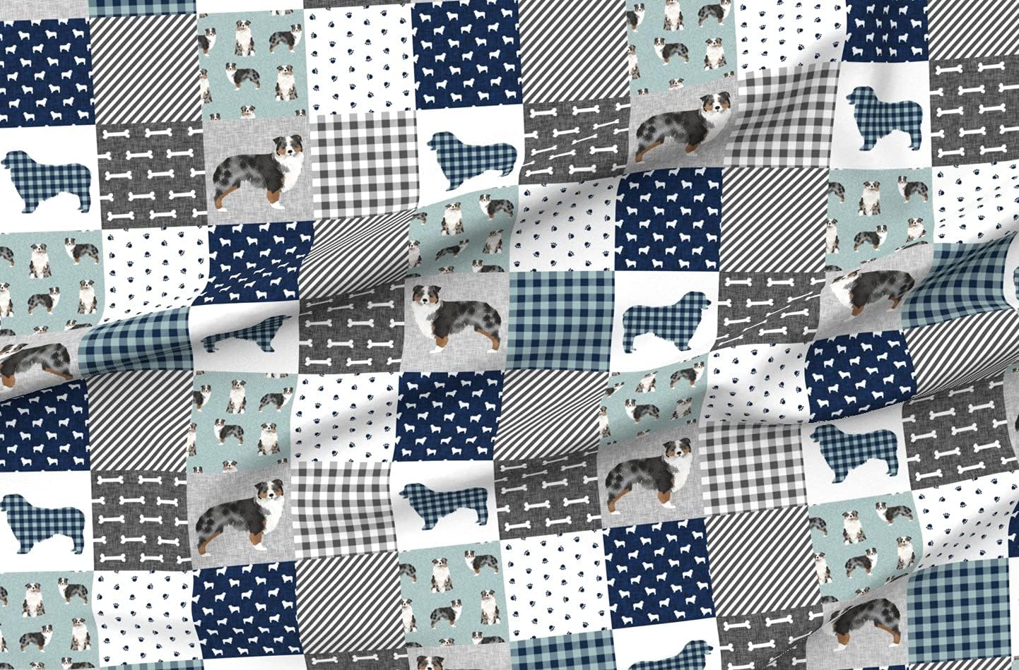 Spoonflower Fabric - Australian Pet Quilt Blue Cheater Floral Shepherd Dogs Wholecloth Top Printed on Polartec(R) Fleece Fabric by The Yard - Sewing Blankets Loungewear and No-Sew