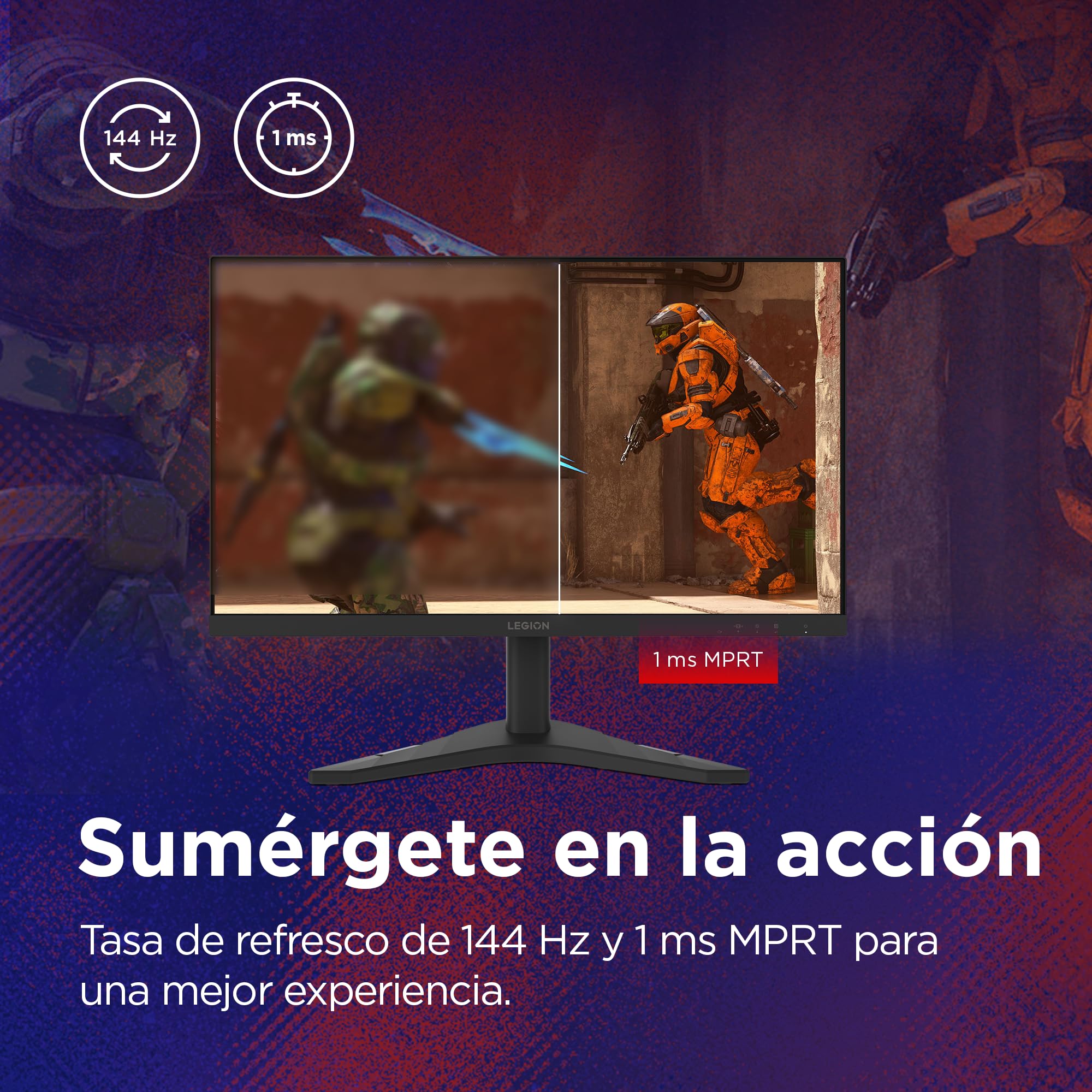 Lenovo Legion R24s - Monitor Gaming FHD 23.8" (IPS, Tasa de Refresco 144 Hz, Tiempo de Respuesta 1ms MPRT, 16:9, HDMI 2.1 + DP 1.2, VESA MediaSync - AMD FreeSync, Soporte Inclinable) - Negro