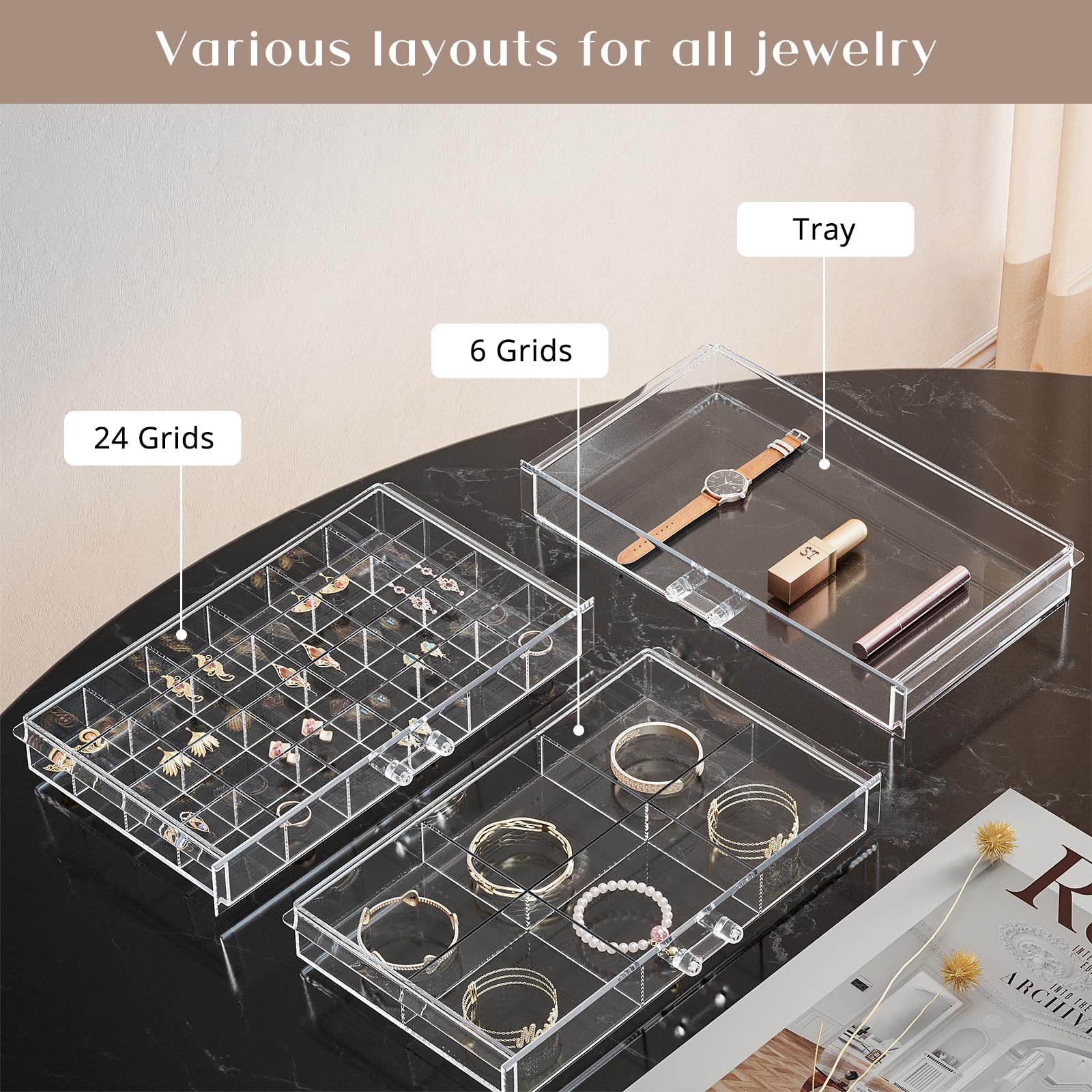 ProCase Acryl sieradenorganizer, sieradendoos voor dames, doorzichtige