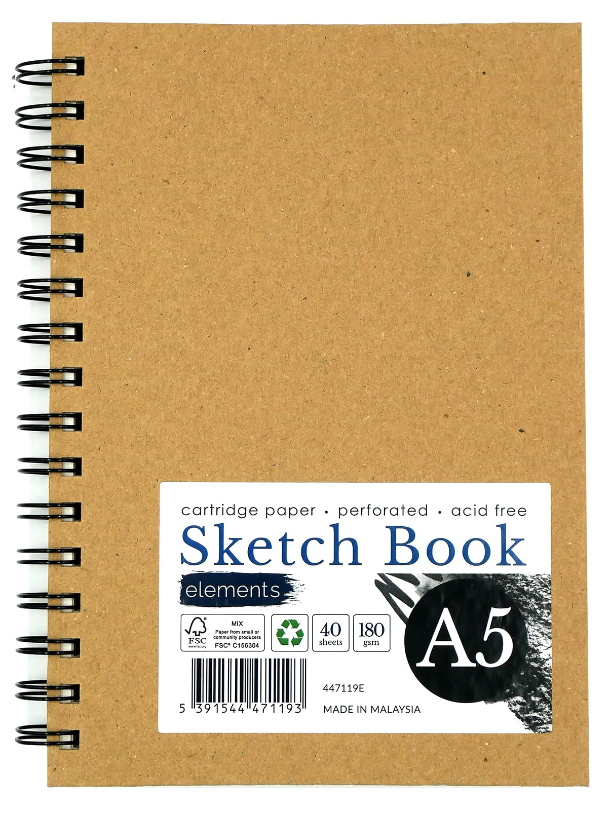 Elements A5 Wire-O Sketch Book, Kraft, Kraft A5