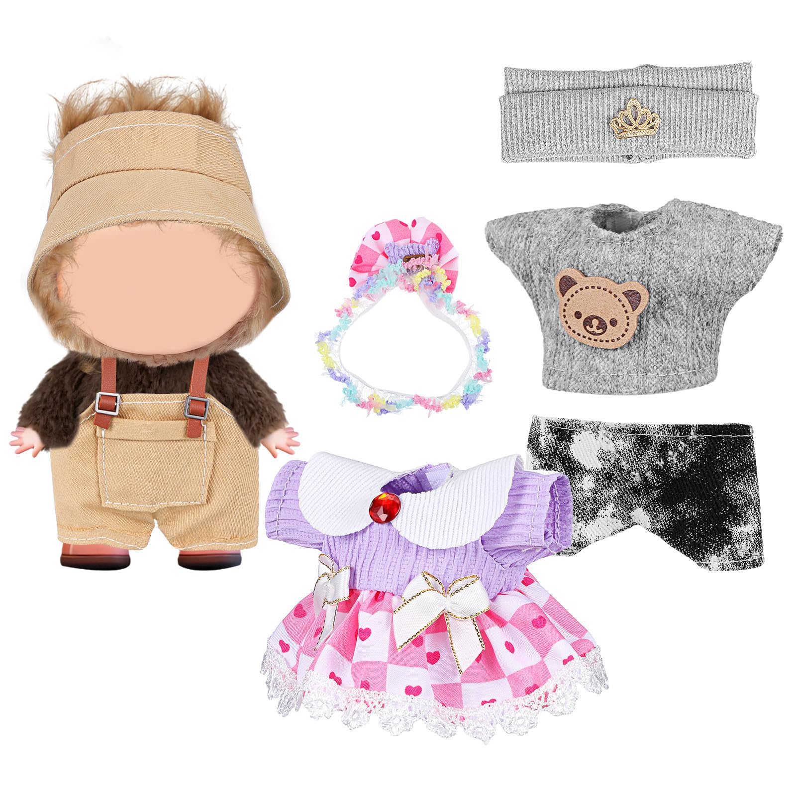 TOYANDONA Doll Clothes Set for 17Cm Dolls Includes Skirt Top Hat Headband Creative Dress up Outfits Ideal for Doll Photoshoots Birthday Party Accessories
