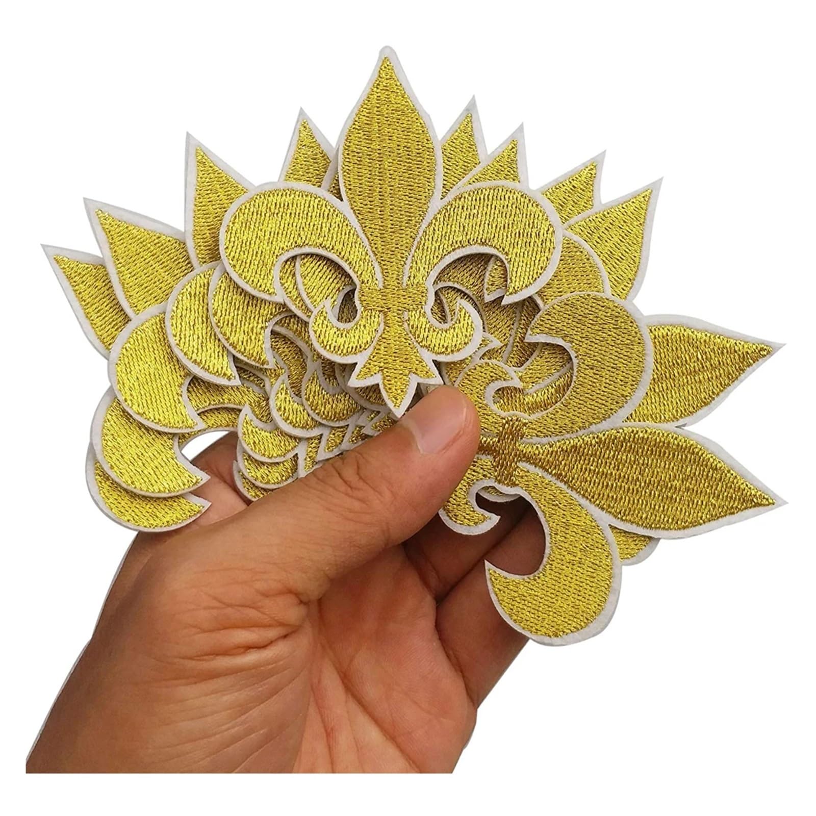 CYMMIYT Embroidered Patch 10Pcs Gold Fleur Patch Iron On Embroidered Patches Appliques Embroidery Needlecraft Project 2.6"x3"(Gold)