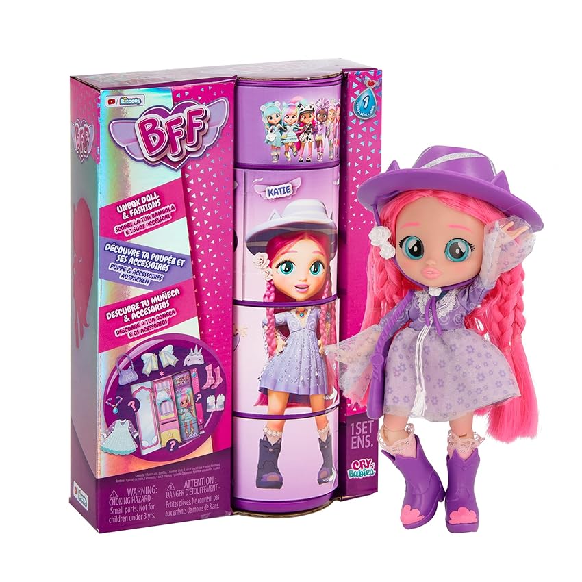 Immagine del prodotto BFF BY CRY BABIES Katie, Bambola alla Moda da Collezione con Capelli Lunghi, Vestitini in Tessuto e 9 Accessori, Giocattolo per Bambini e Bambine +5 Anni