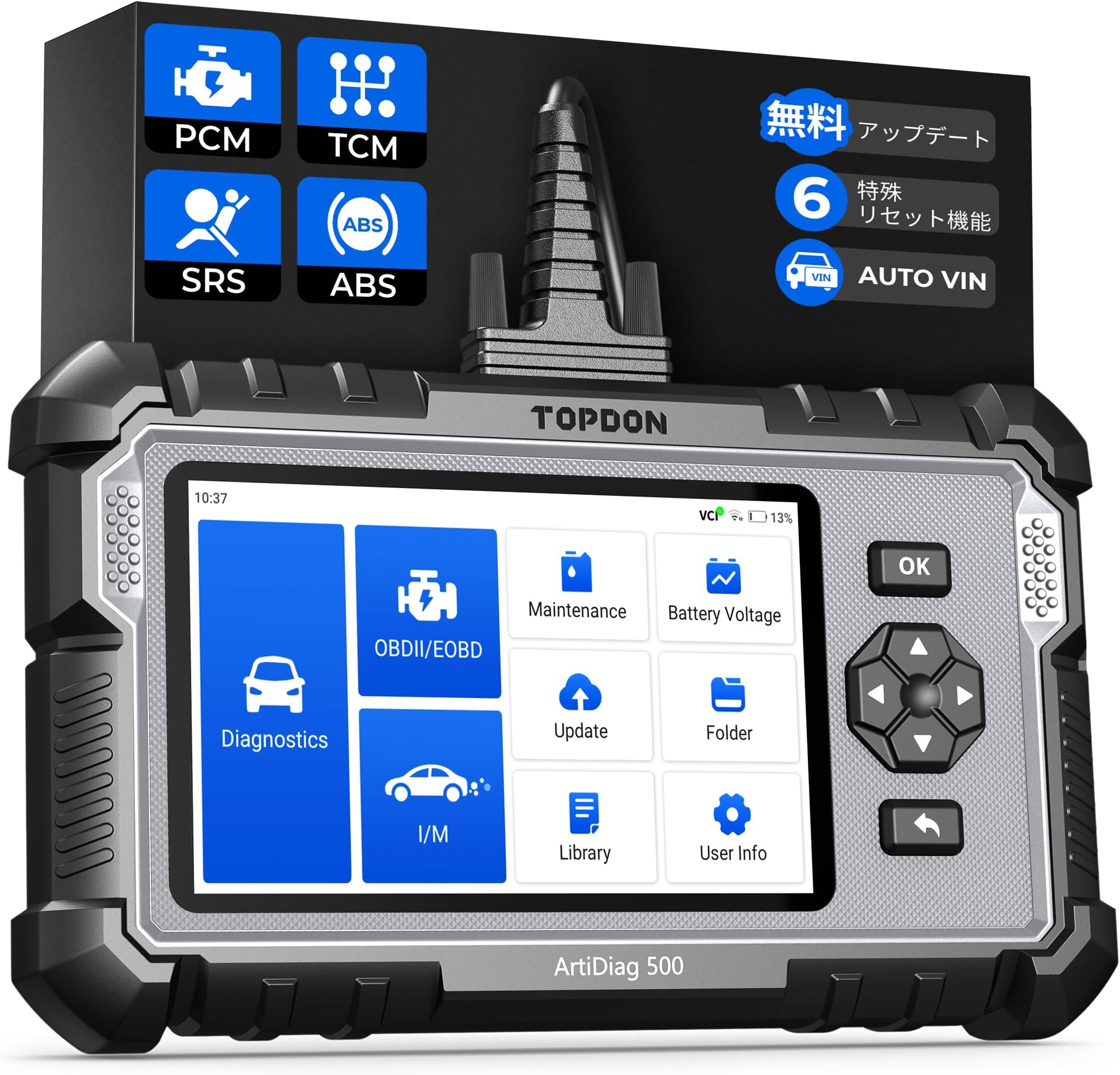 OBD2 Diagnostic Machine TOPDON AD500 Oil/SAS/Throttle/TPMS/BMS/EPB 6 Reset Functions, Engine/ABS/SRS/Transmission 4 System Diagnostics, OBD2 Scan Tool, AutoVIN, Battery Voltage Display Compatible with