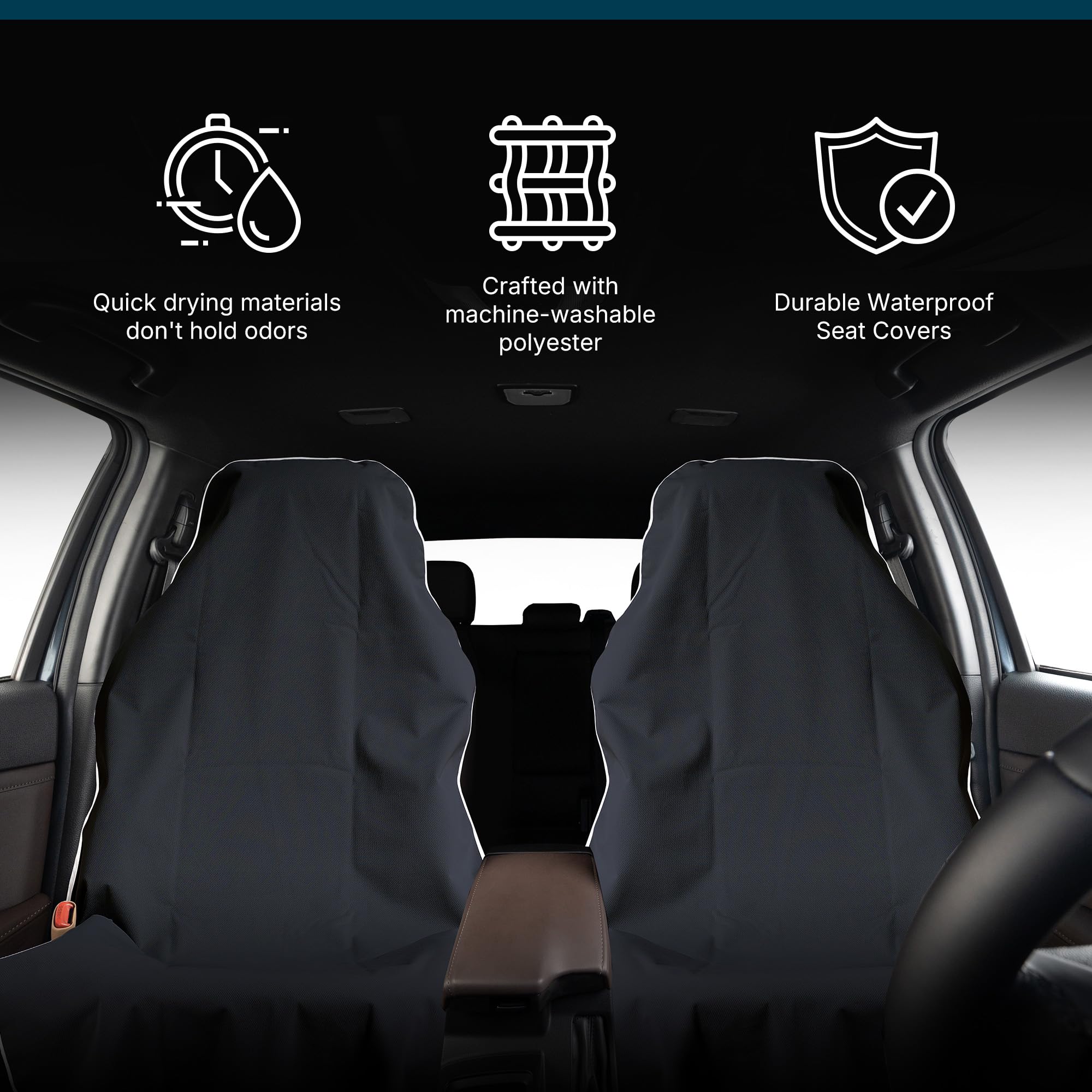 Dri Seats Waterproof Car Seat Cover – Premium Sweat Towel with Slip Resistant Backing for Front Seats in Cars, Trucks, SUVs – Universal Seat Liner, Easy Install, Machine Washable, Breathable – Black
