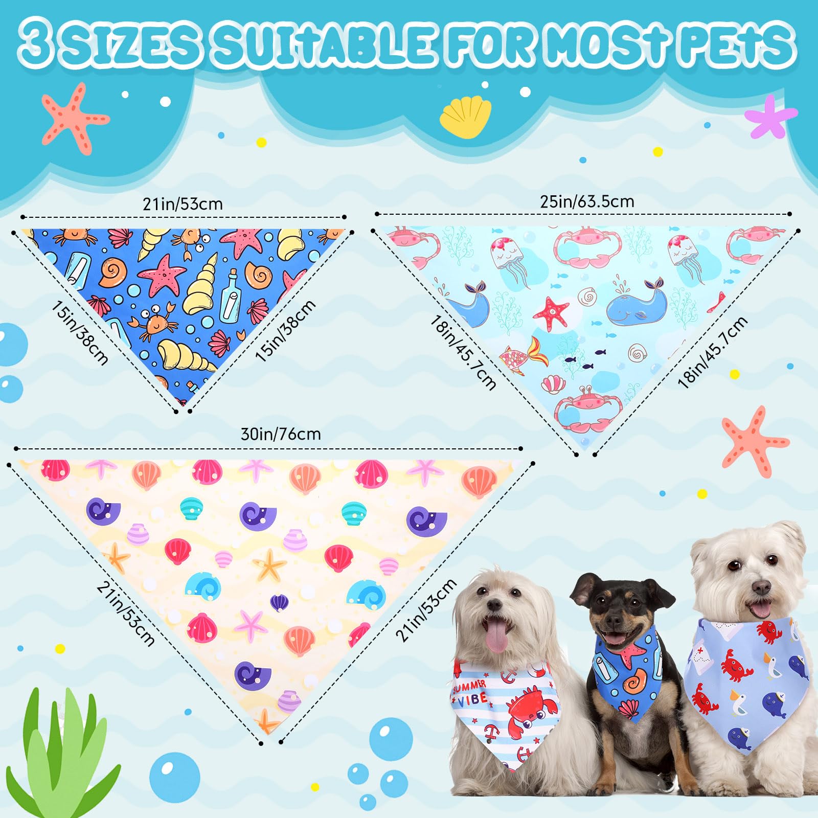 Huhumy 100 bandanas para perros de verano a granel, 3 tamaños, babero para perros grandes, medianos y pequeños, lavable, triangular, bufanda de verano para playa, suministros para mascotas pequeñas,