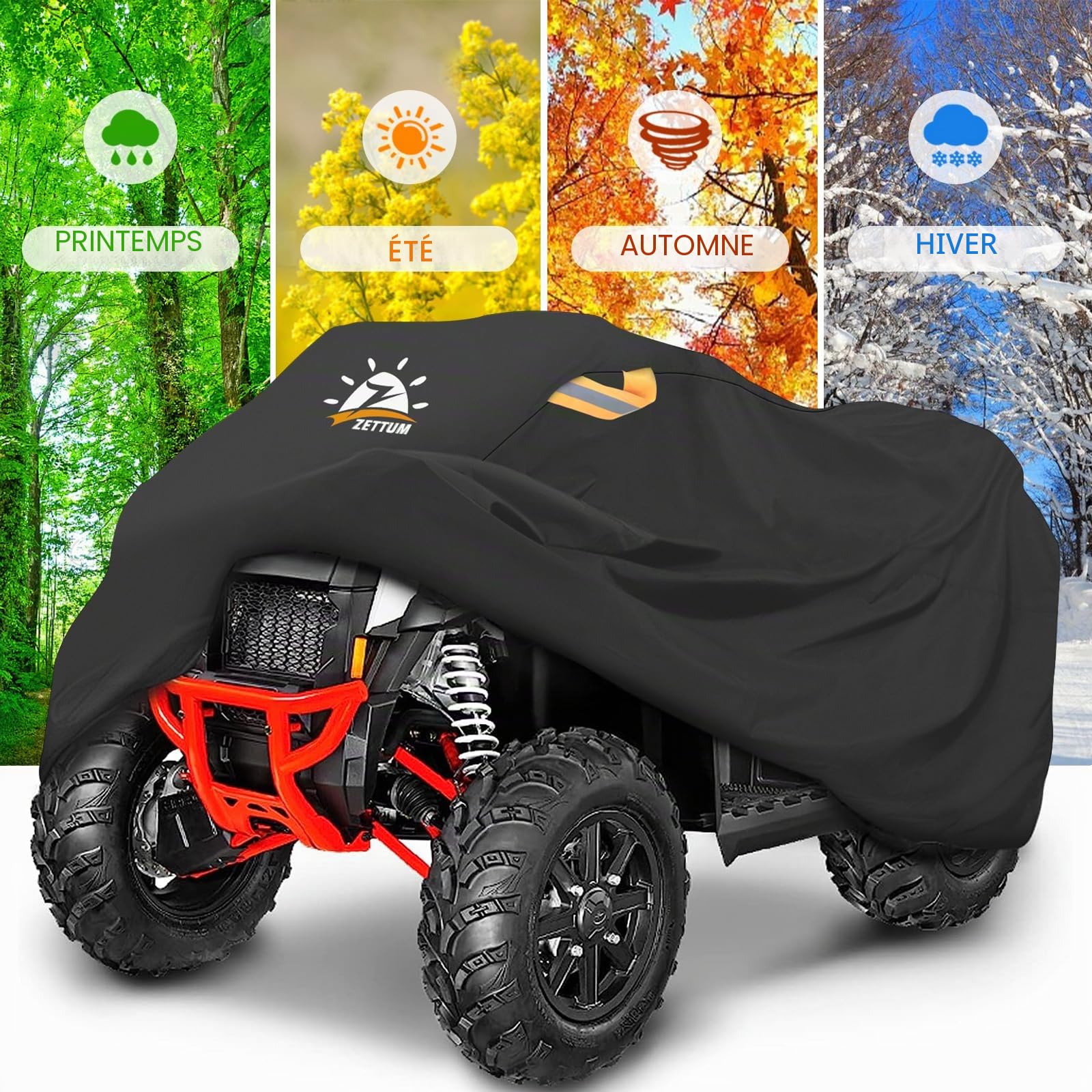 Zettum Bâche de protection pour quad, 241 cm, 600D, en polyuréthane, résistante et imperméable, pour l'extérieur, convient pour Polaris, Honda, Yamaha (241 x 121 x 121 x 121 cm)