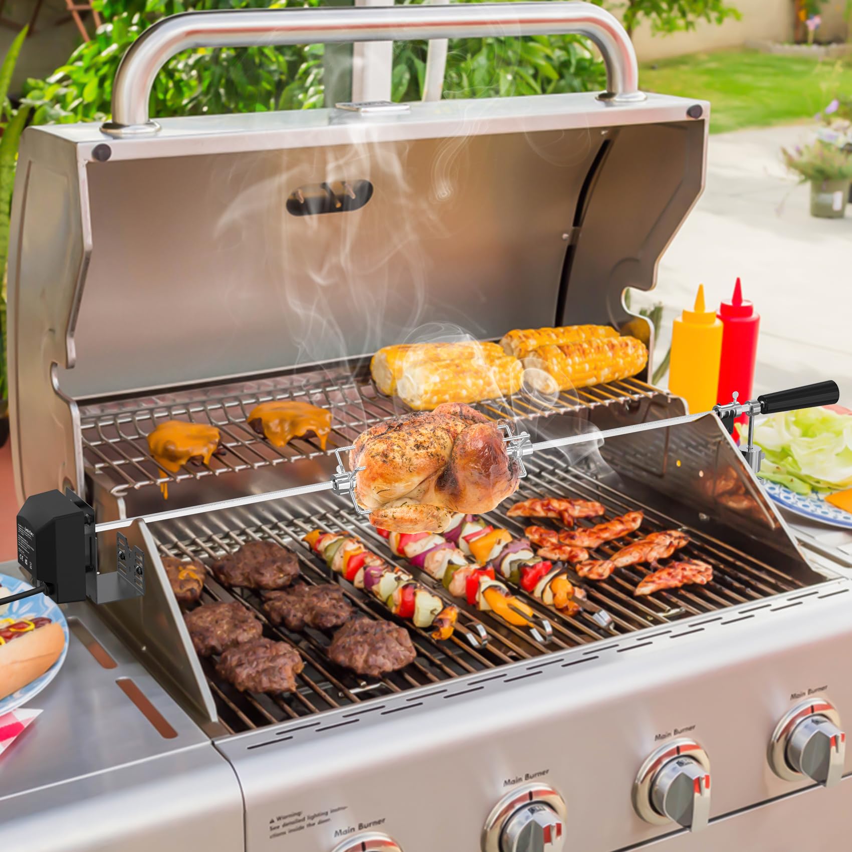 onlyfire BRK-6054 Asador Giratorio para Barbacoas Universal para La Mayoría de Las Parrillas de Gas de 2 a 4 Quemadores, Accesorios de Cocina para Barbacoas
