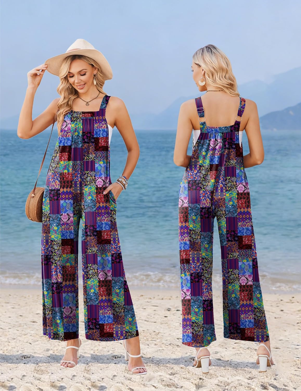 Ekouaer Casual Jumpsuits for Women Adjustable Straps Overalls One Piece Jumpsuit Wide Leg Rompers With Pockets S-XXL - Image 5