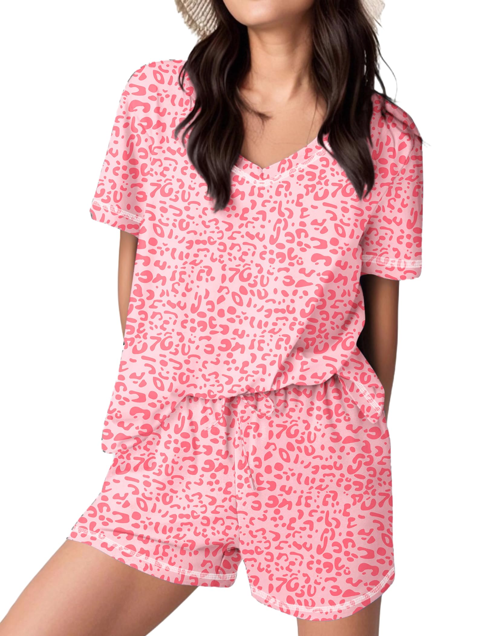 Ekouaer Womens Pajamas Sets Soft 95% Cotton Pjs Short Sleeve Lounge Sets