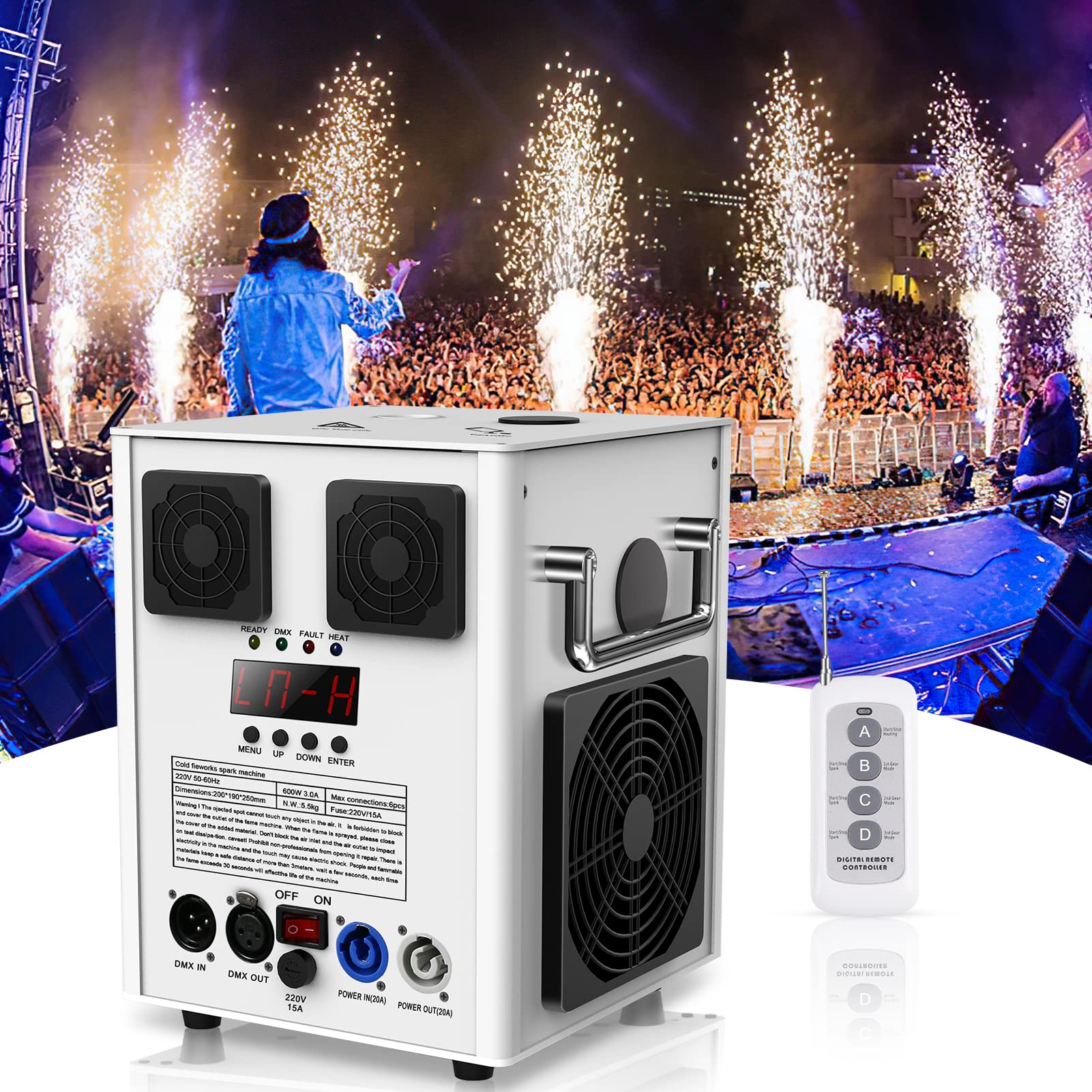 530W Macchina Pirotecnica per Fuochi d'artificio Cold Spark, DMX Effetto Macchina per Palcoscenico con Telecomando, per Bar, Feste, Halloween, Natale, Matrimoni, Concerti