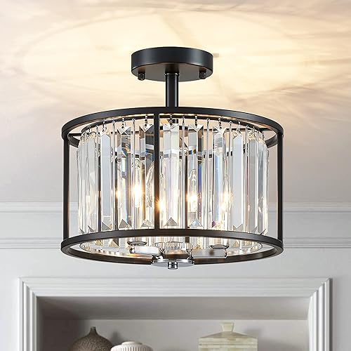 Miniatura 10 de AGV LIGHTING CH013BB Farmhouse - Lámpara de techo semiempotrada, base E12, 3 luces, 13 pulgadas de profundidad x 12 pulgadas de alto, acabado negro