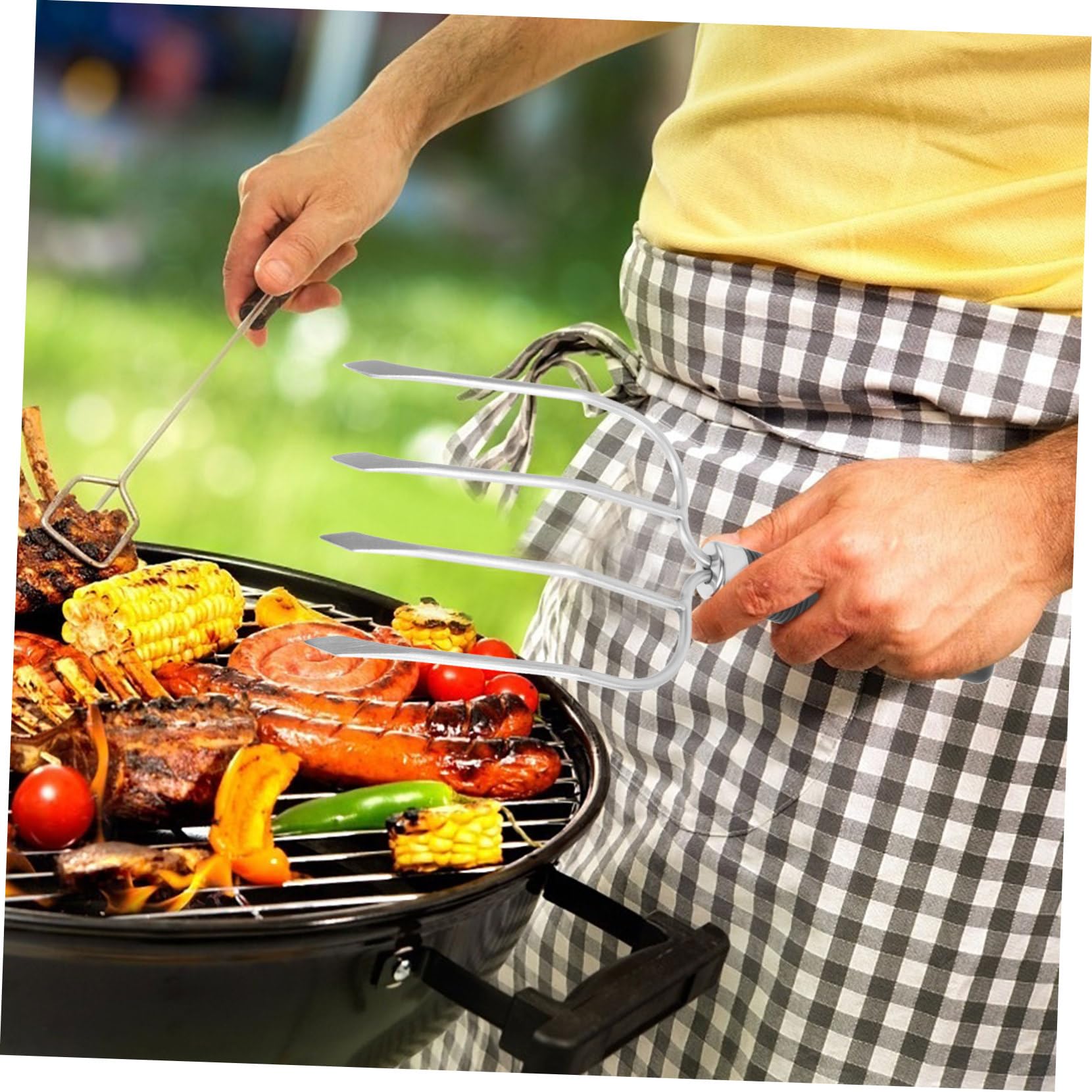 TOYANDONA 3 Piezas Tenedor de Barbacoa de con Antideslizante Cuatro Agujas Asar Carne y Camping y Fiestas