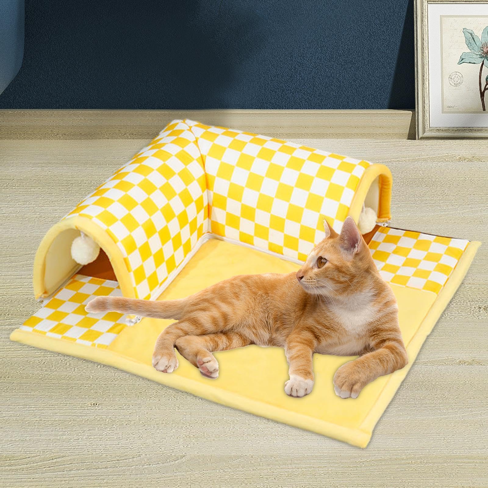 Tunel dla kota Tube Toys zabaw z zabawką do gry w piłkę Plac zabaw dla dzieci Kryjówka Interaktywna zabawka dla kotów domowych Chomik Bunny, L Blue/1235 (Color : XL yellow)