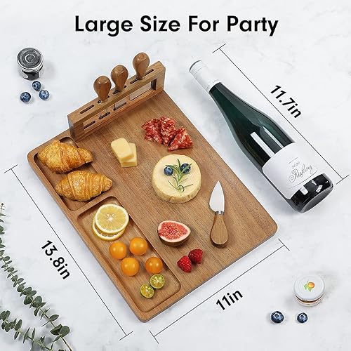 Miniatura 10 de Easoger Juego de tabla de queso y cuchillos, tablas de charcutería extra grandes con soporte magnético para cuchillos, plato de queso regalo para