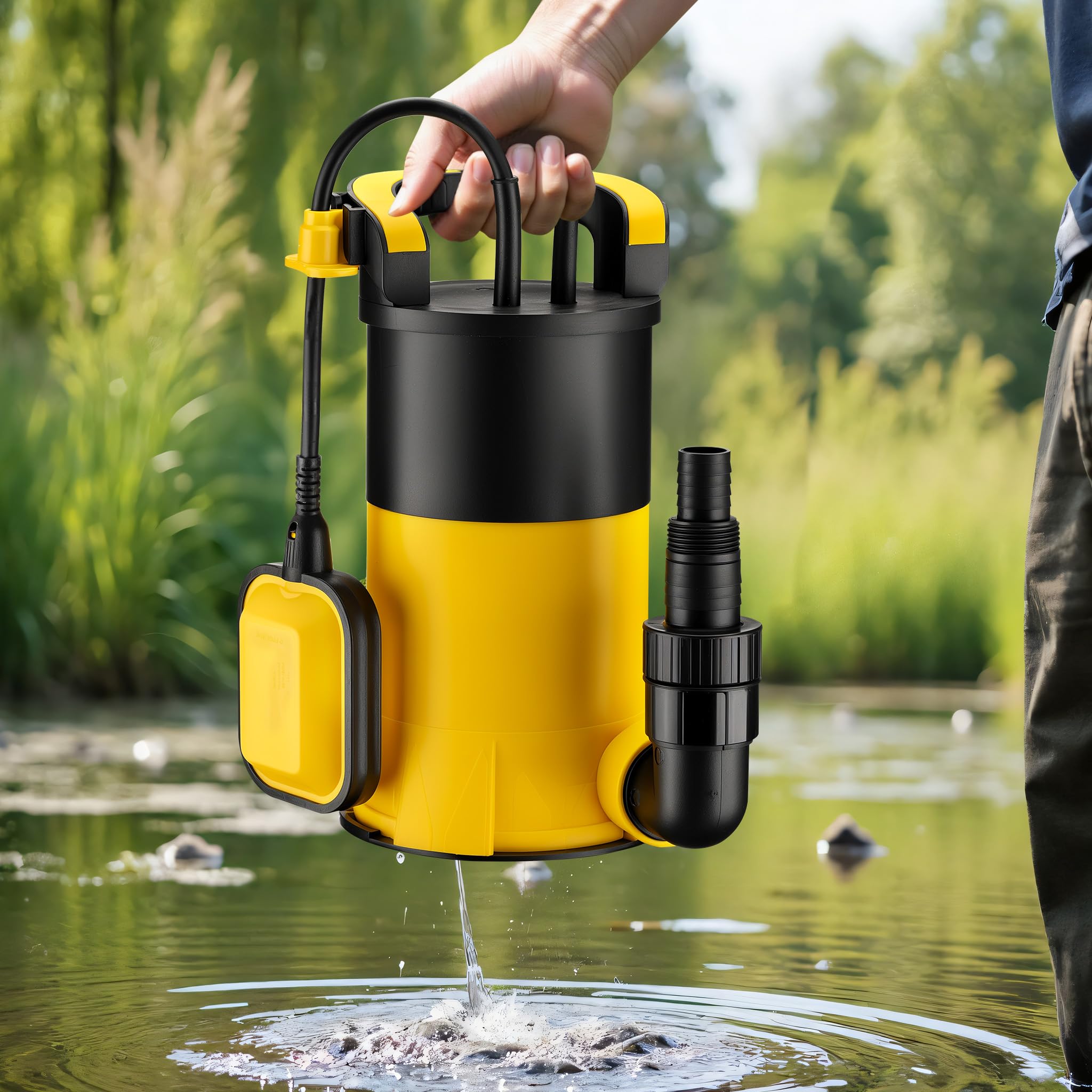 Wiltec Pompa sommersa, 900W 17000 l/h, profondità max 7 m, Elettropompa a immersione per pozzi e cisterne