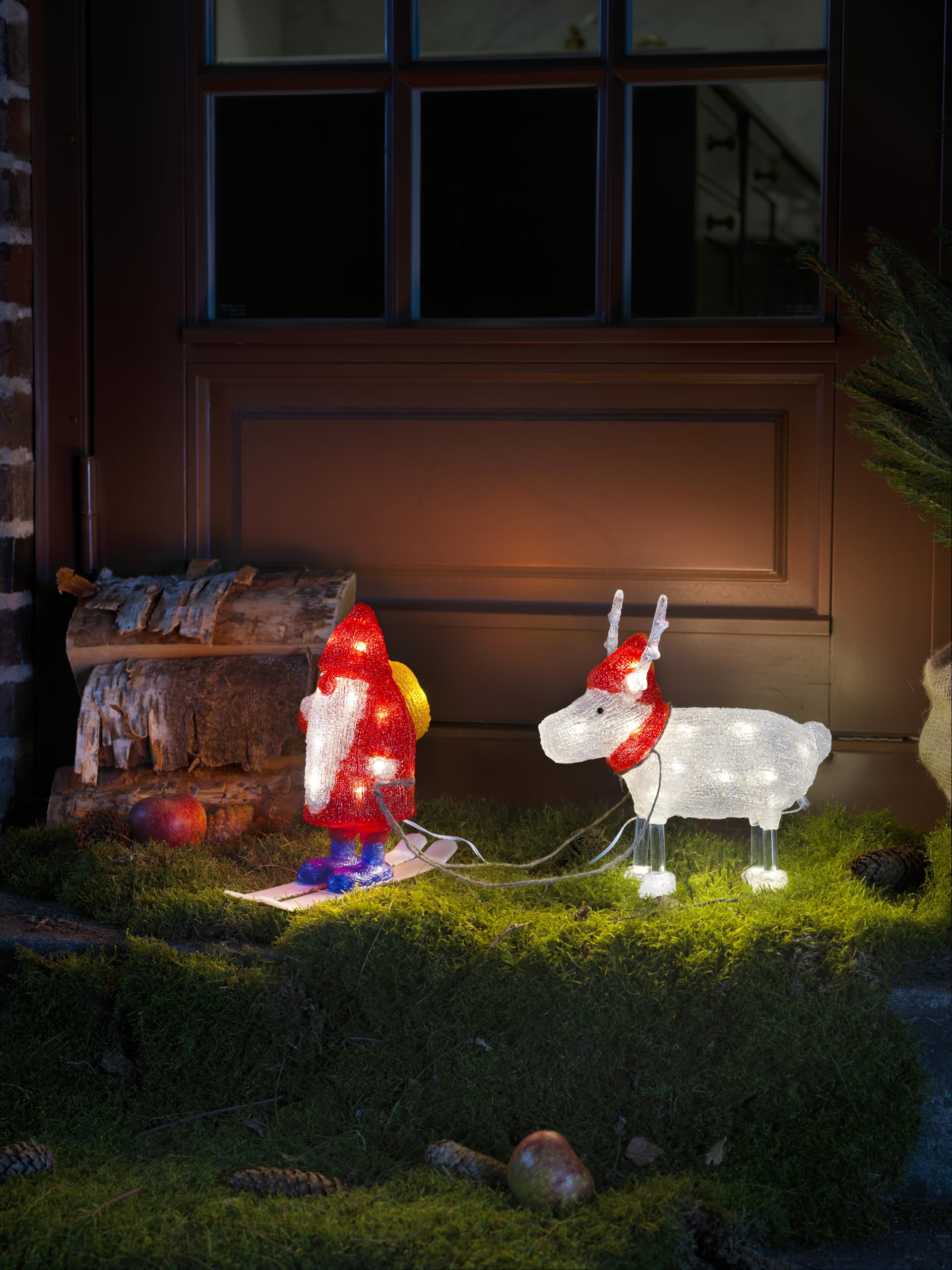 Konstsmide LED Acryl Weihnachtswichtel mit Rentier, 40 warm weiße Dioden, 24V, Außen (IP44), weißes Kabel - 6239-103, Rot/Weiß